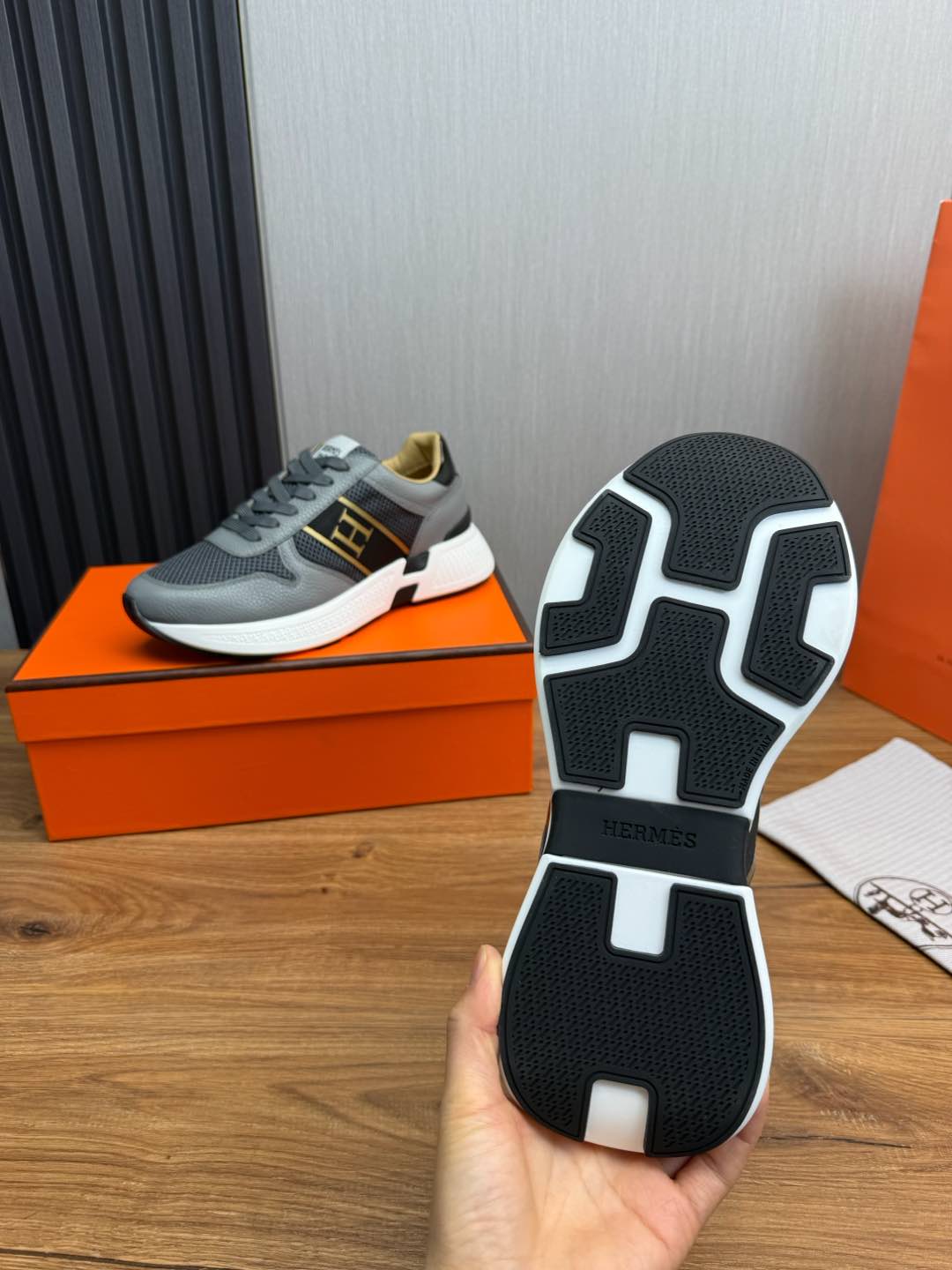 HM Men's Sneaker Grey Mesh Cowhide 519227