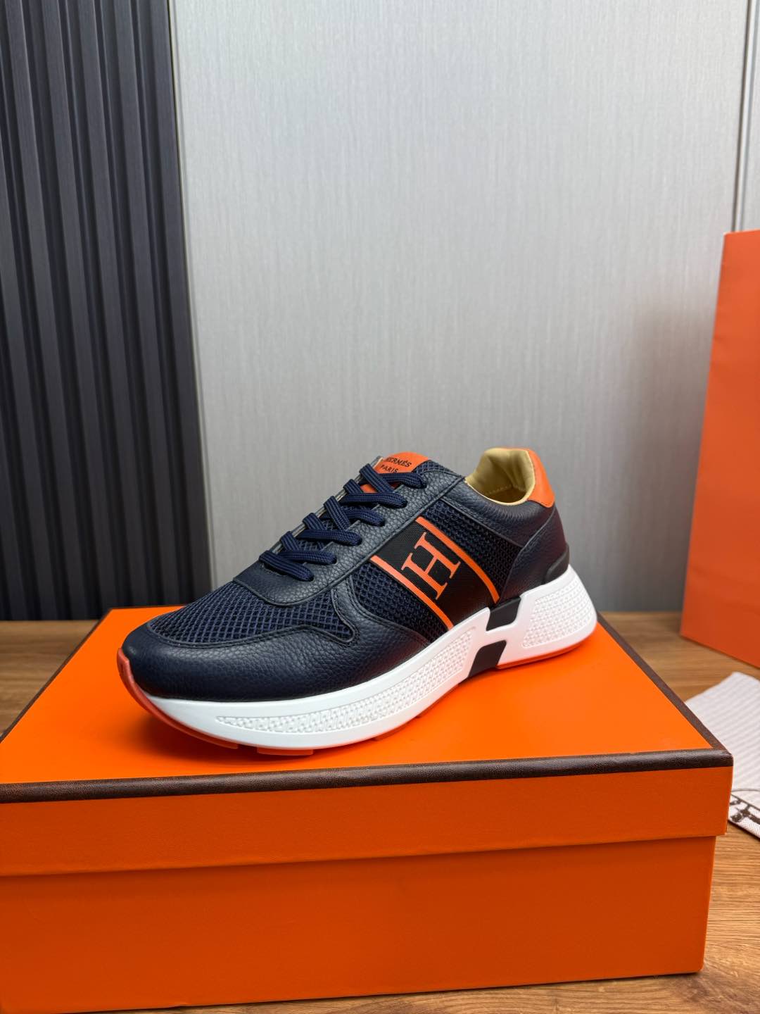 HM Men's Sneaker Navy Blue Mesh Cowhide 519228