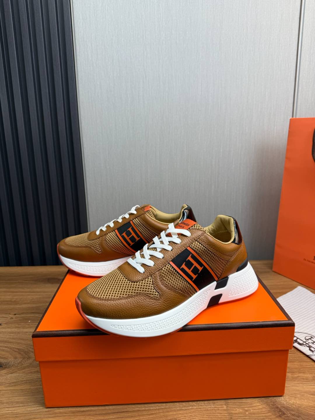 HM Men's Sneaker Brown Mesh Cowhide 519229