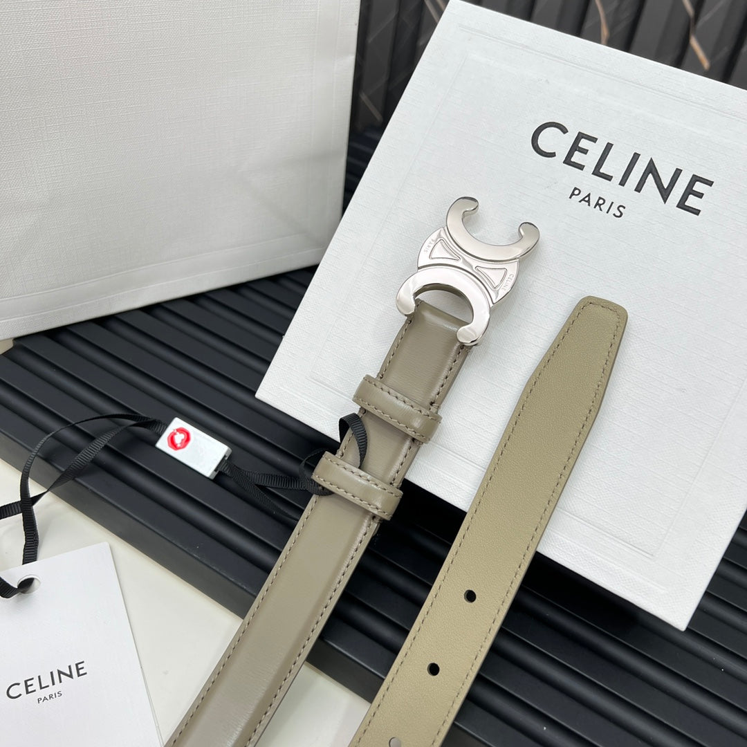 CEL Triomphe Belt 25mm Etoupe Silver Calfskin 176297