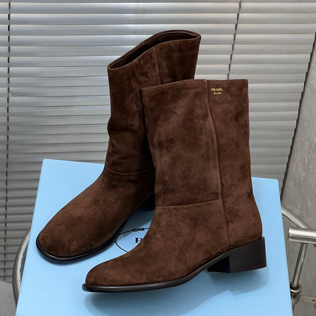 Prada 25 Boot Brown Suede Sheepskin 499844