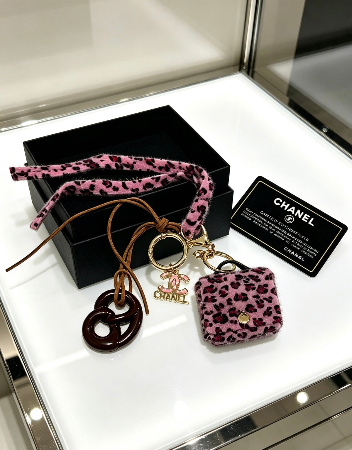 Chanel Pink Leopard Print Bag Charm