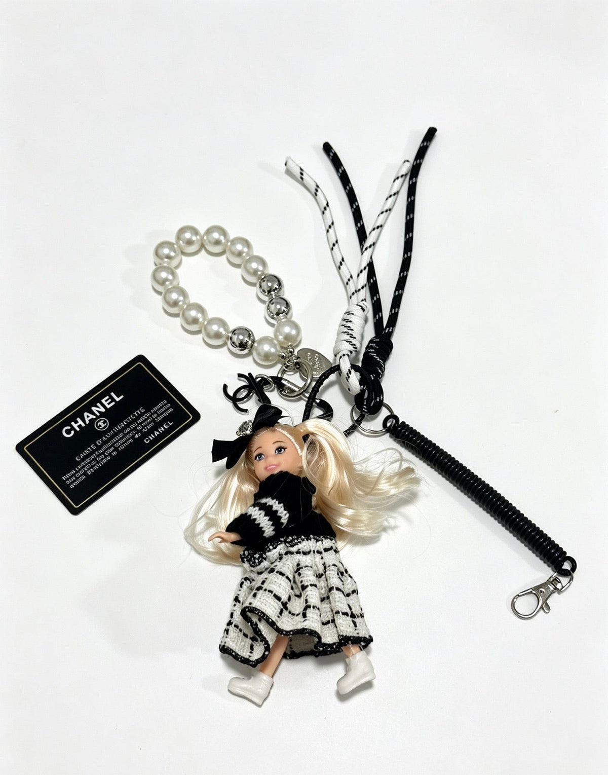 Chanel Black White Pearls Doll Charm