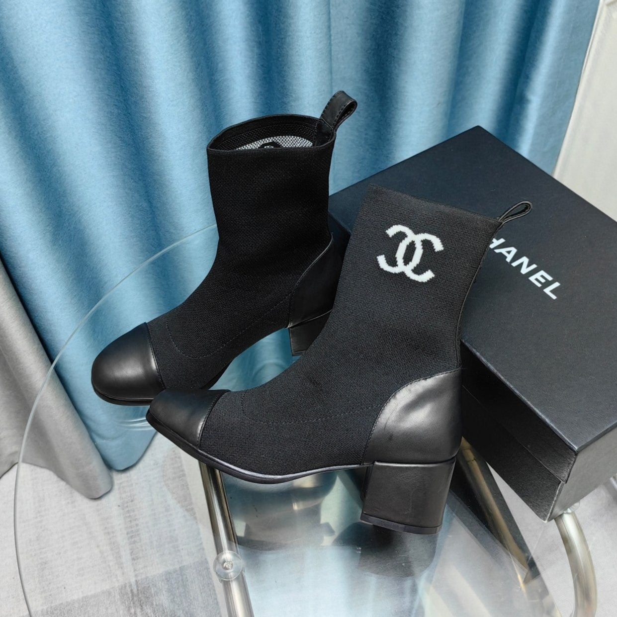 CC Ankle Boots 45mm Black Wool And Calfskin
