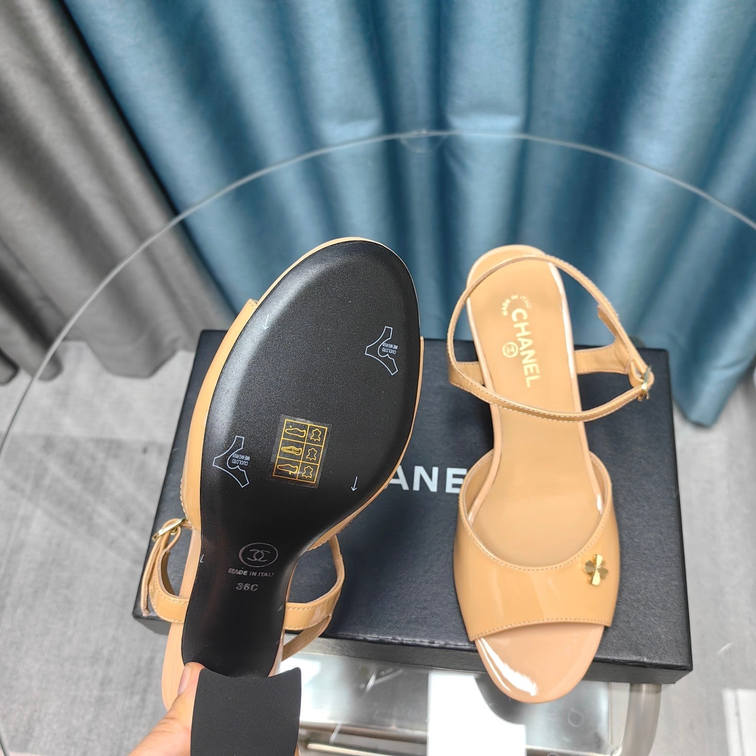 cc slingbacks sandal 85 beige patent calfskin