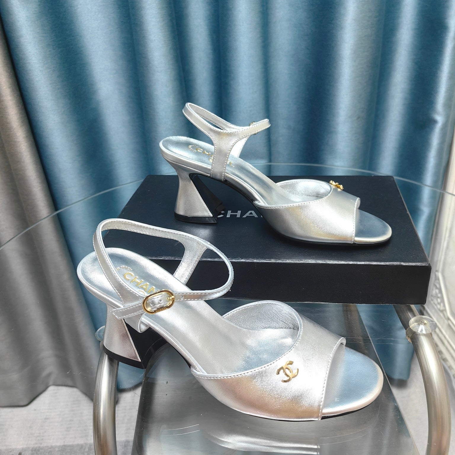 cc slingbacks sandal 85 silver metalic calfskin