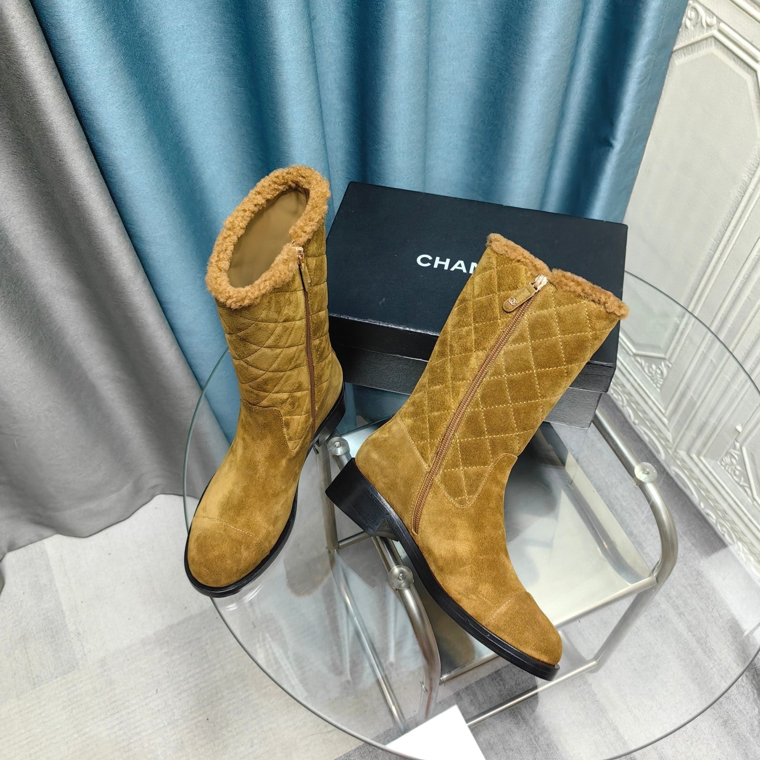 CC Short Boots Yellow Brown Suede Lining Wool And Lambskin