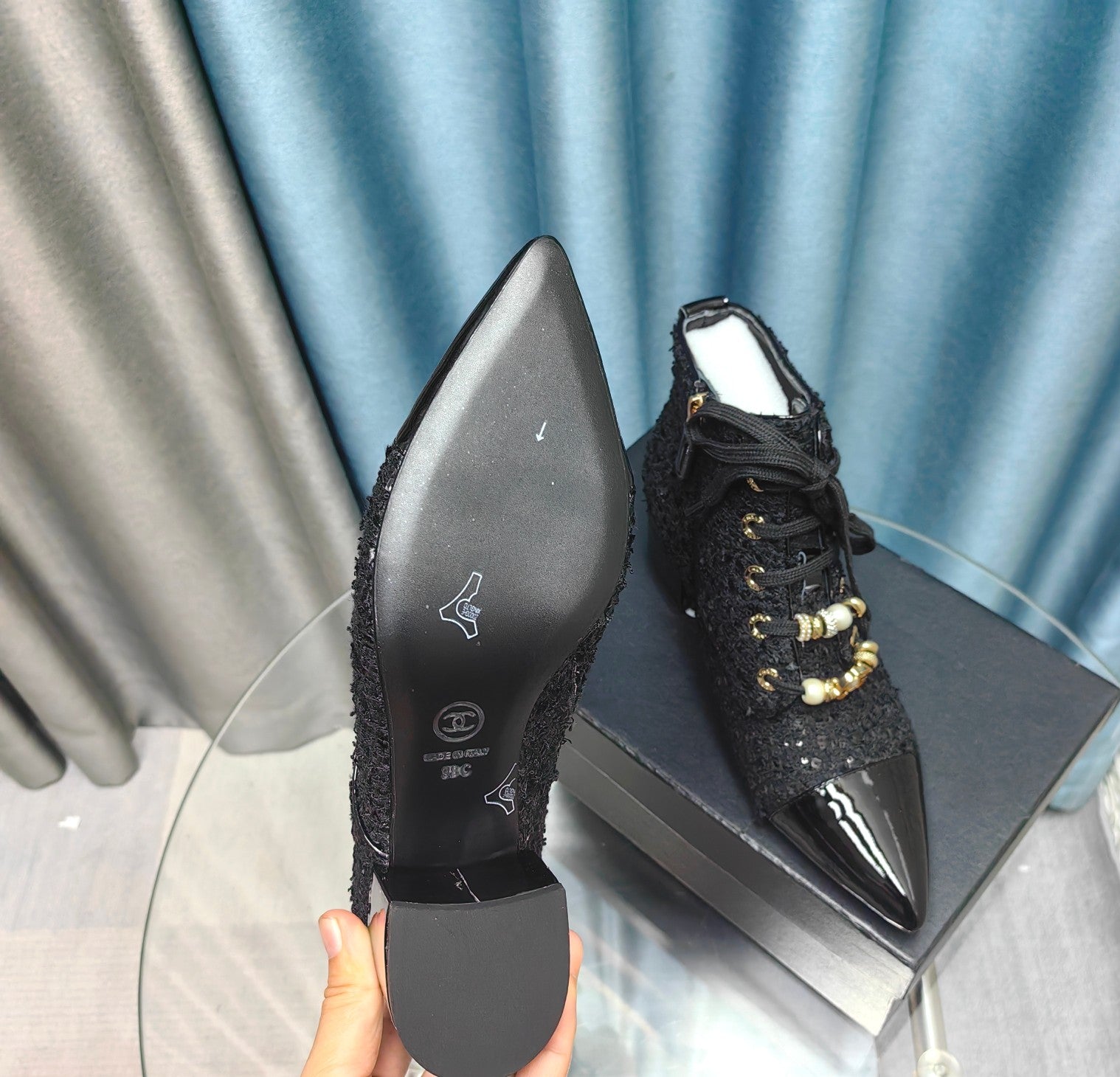 CC Ankle Boots Black Tweed Fabric And Lambskin