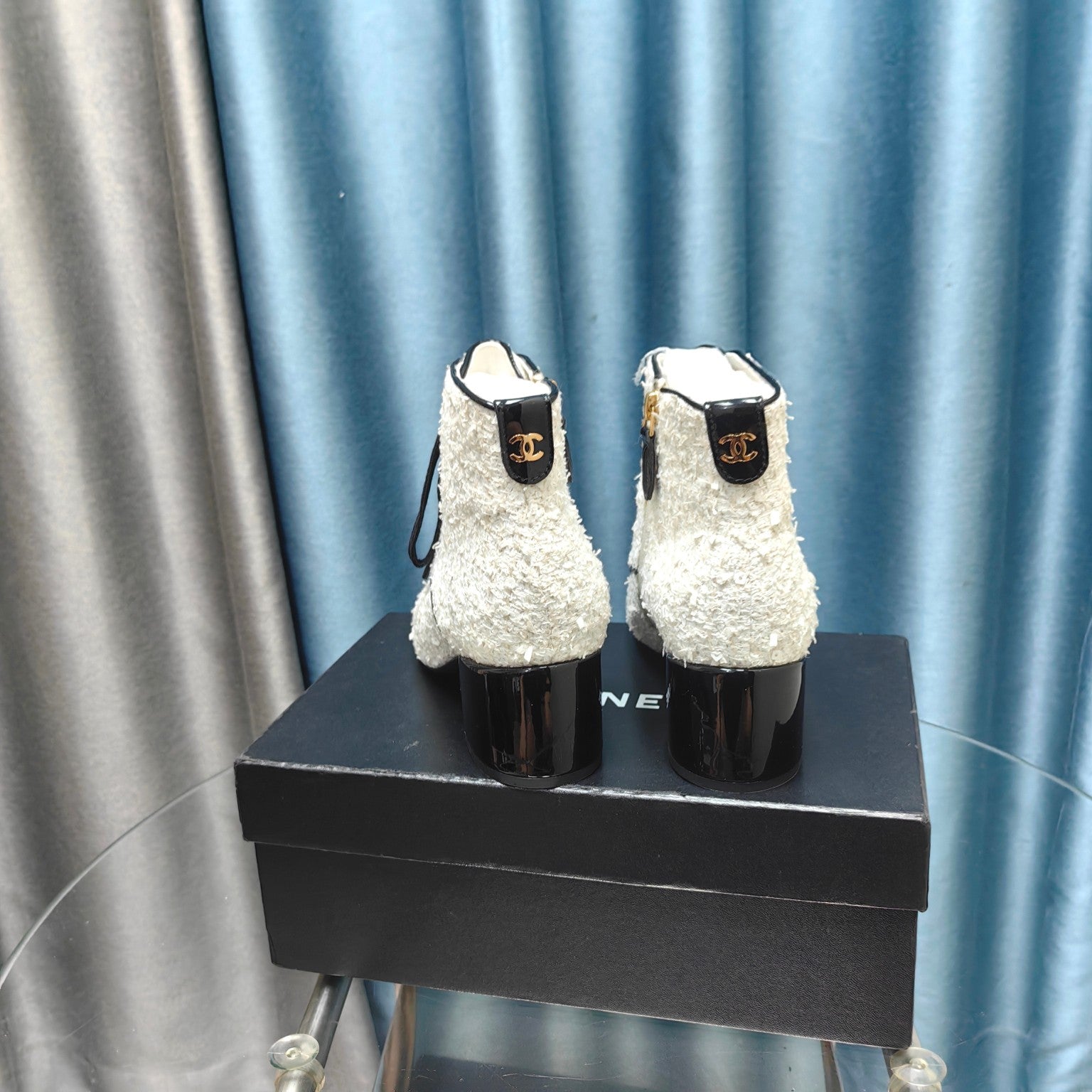 CC Ankle Boots White Tweed Fabric And Lambskin