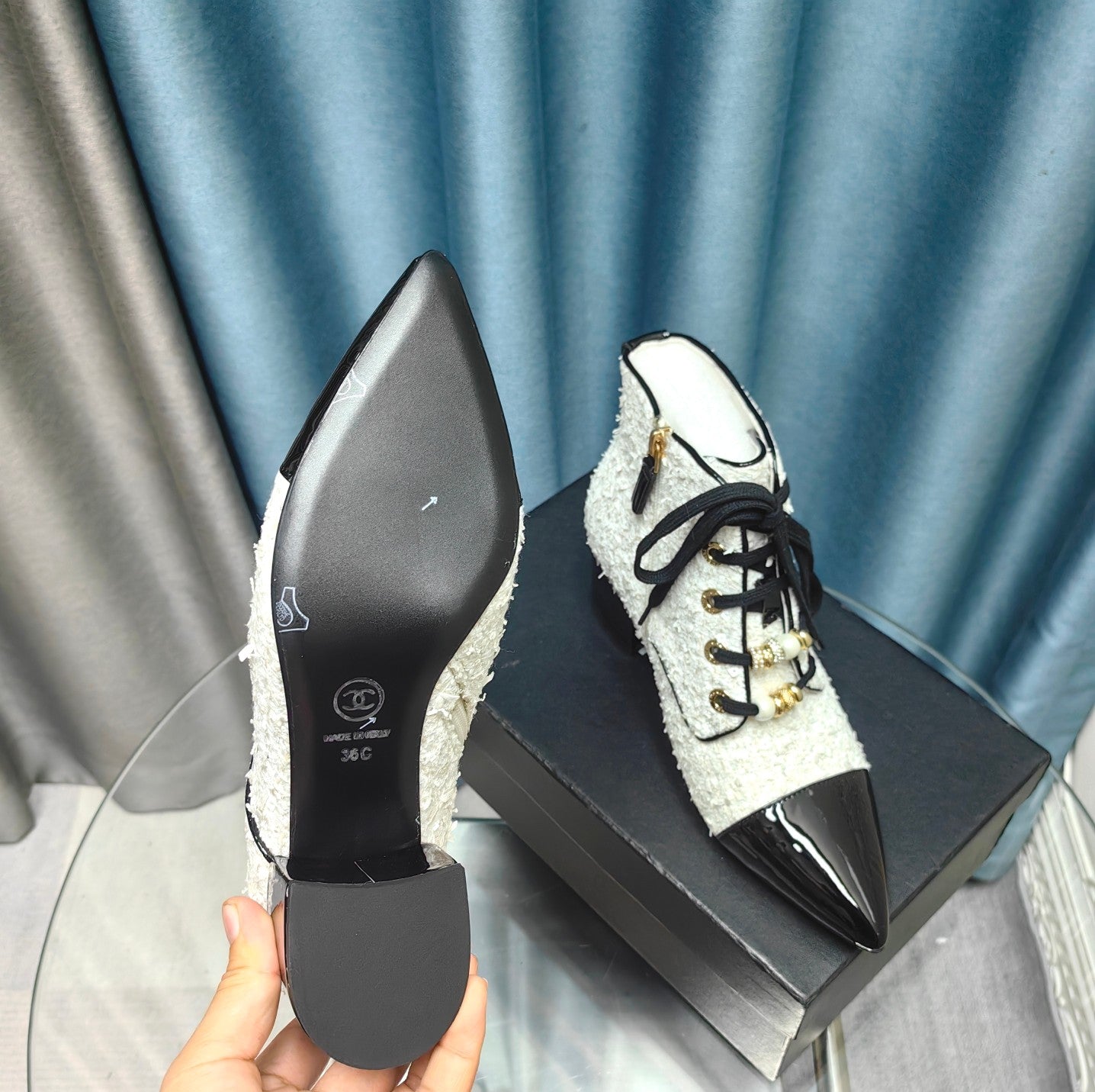 CC Ankle Boots White Tweed Fabric And Lambskin