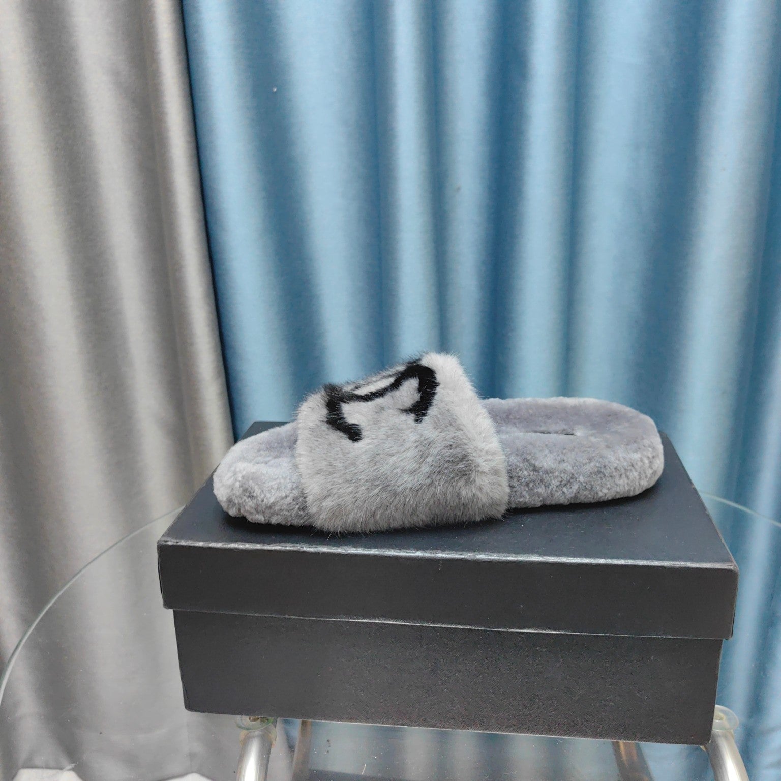 CC Slippers Grey Black Text  Fleece Wool
