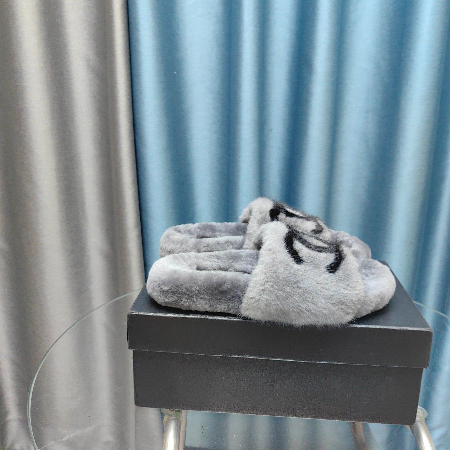 CC Slippers Grey Black Text  Fleece Wool
