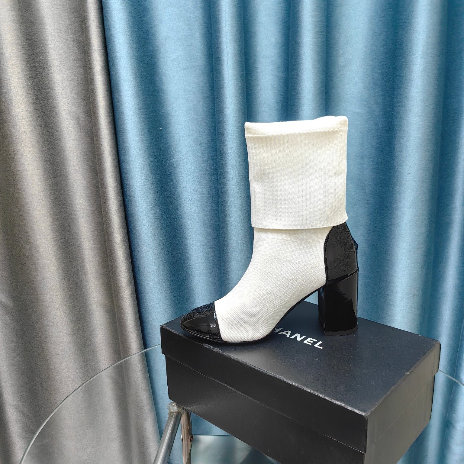 CC Short Boots 80mm White Wool Fabric And Lambskin