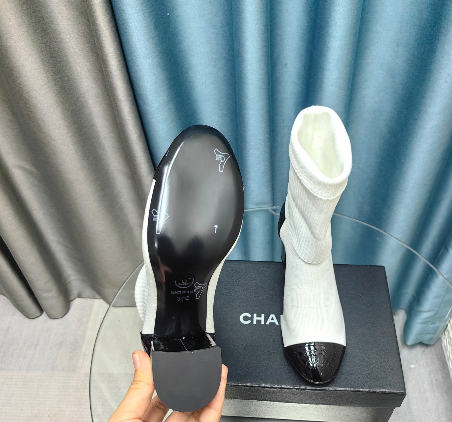 CC Short Boots 80mm White Wool Fabric And Lambskin