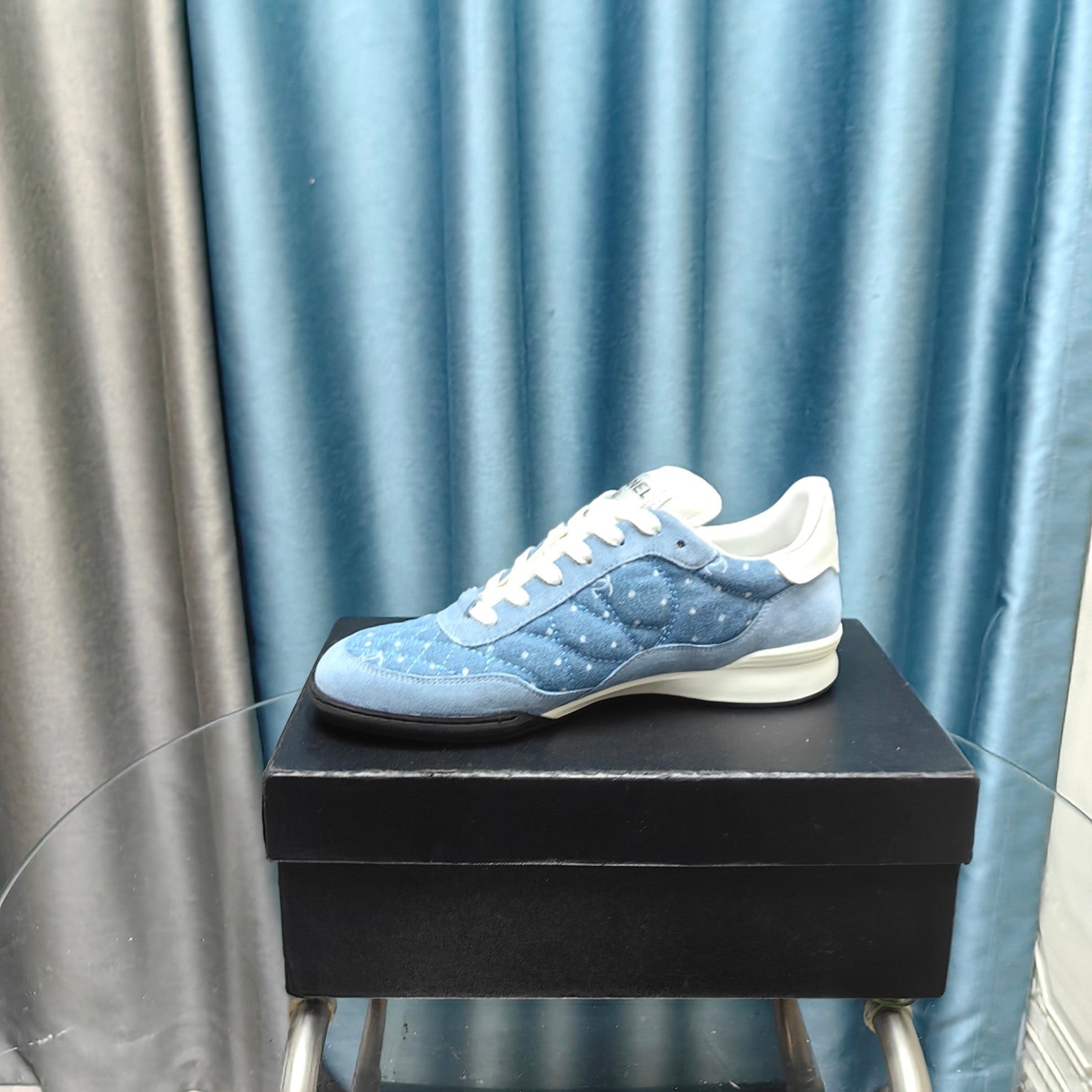 CC Sneaker Blue Quilted Denim Fabric And Suede