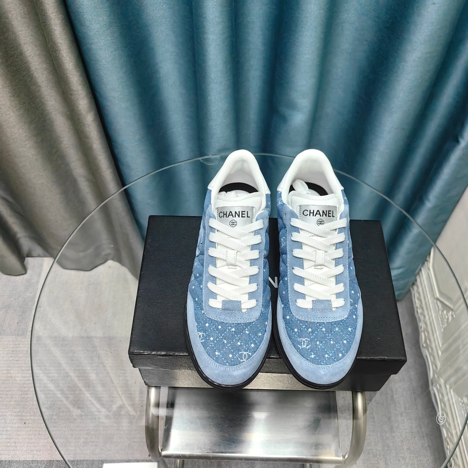 CC Sneaker Blue Quilted Denim Fabric And Suede