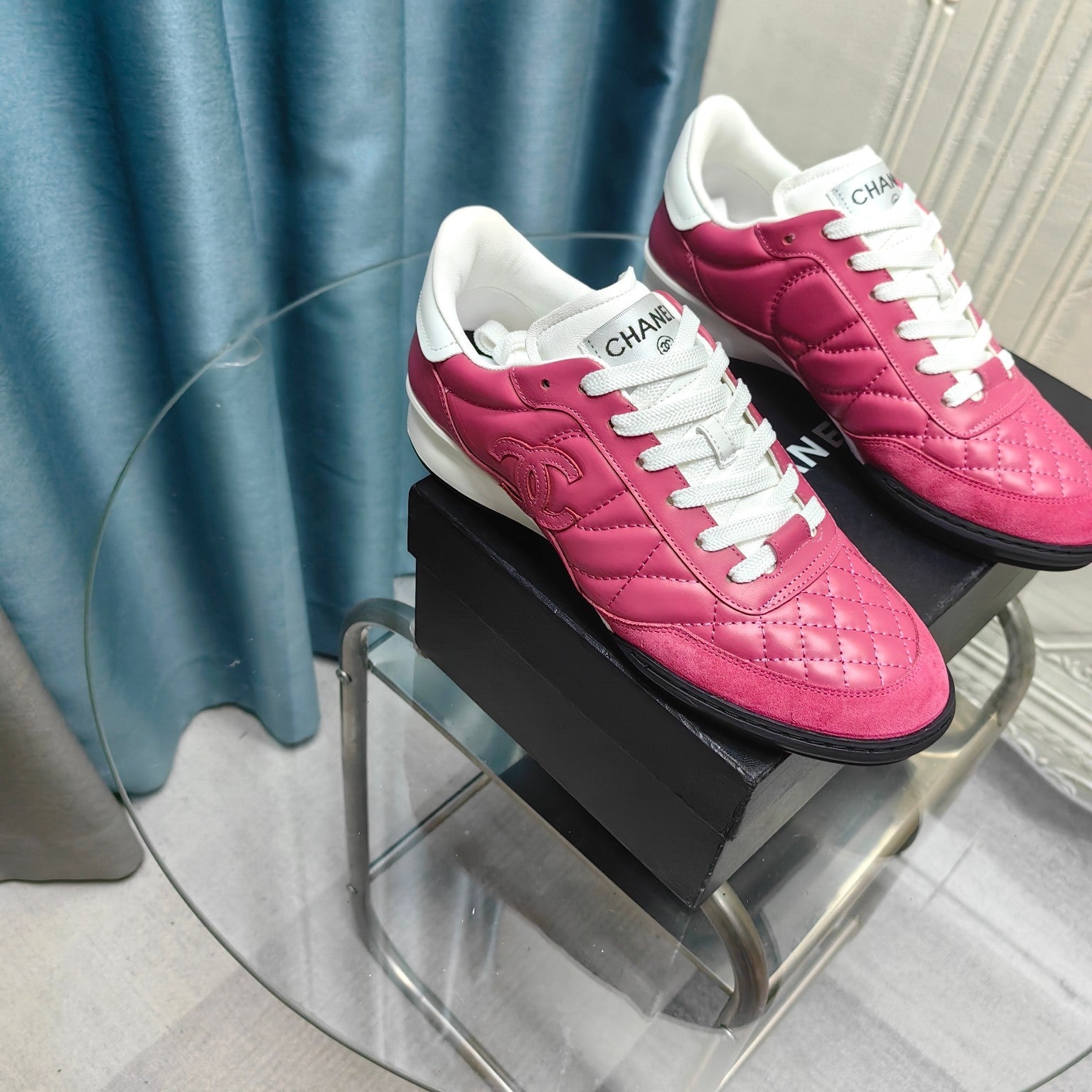 CC Sneaker Dark Pink Quilted Cowhide And Suede