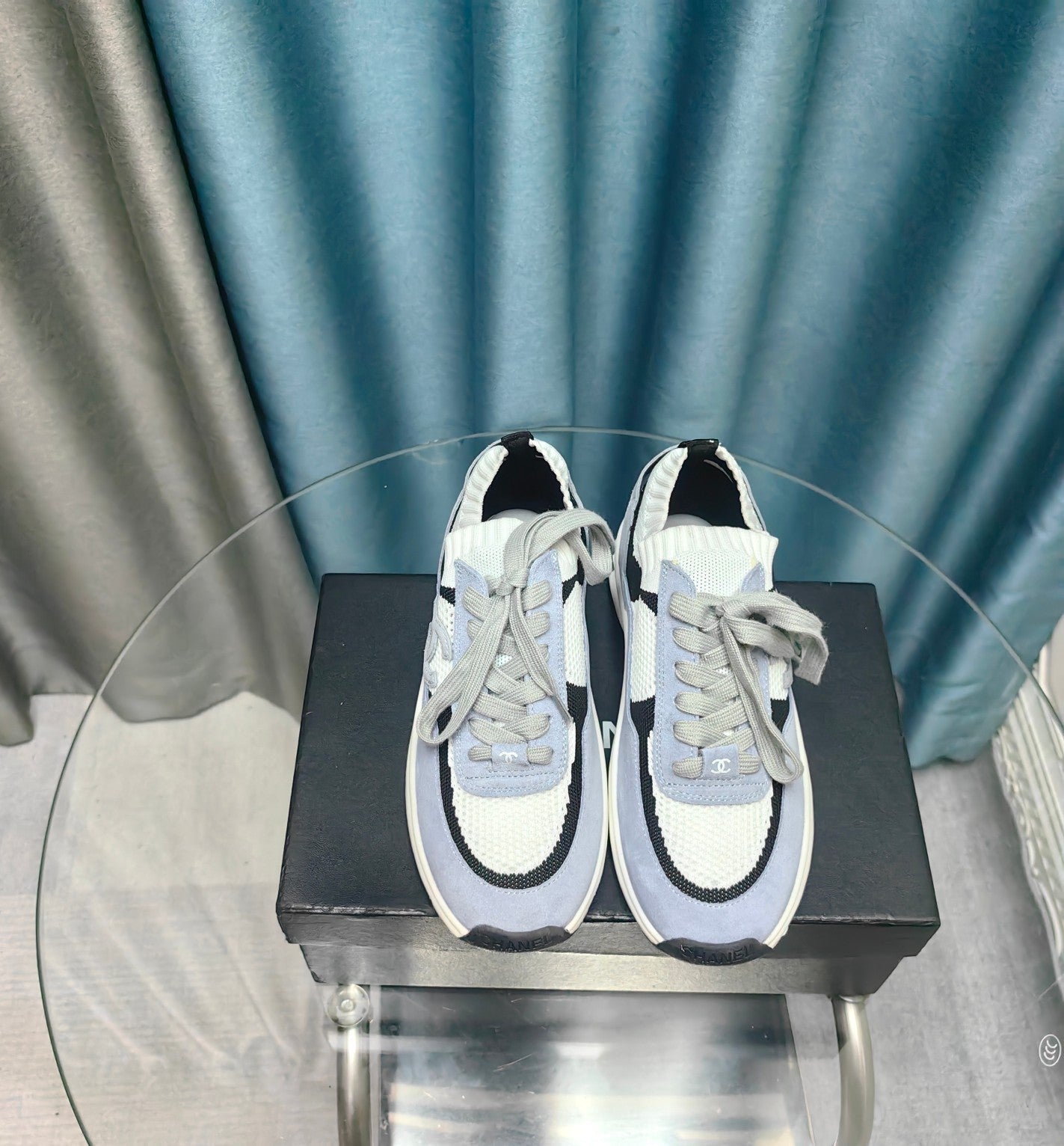 CC Sneaker White Light Blue Suede And Polyester Mesh Fabric