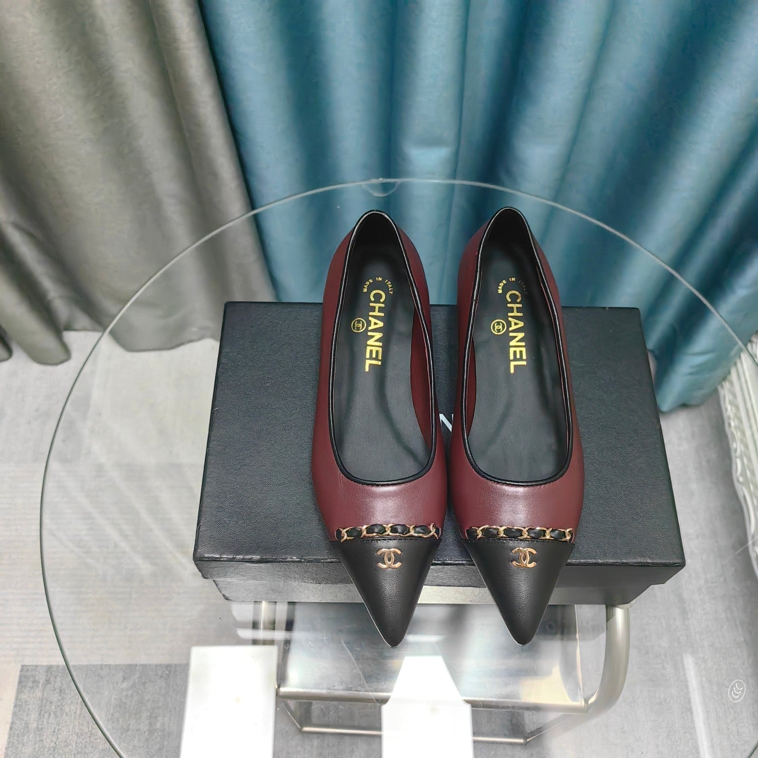 CC Ballet Flats Burgundy Chain Lambskin