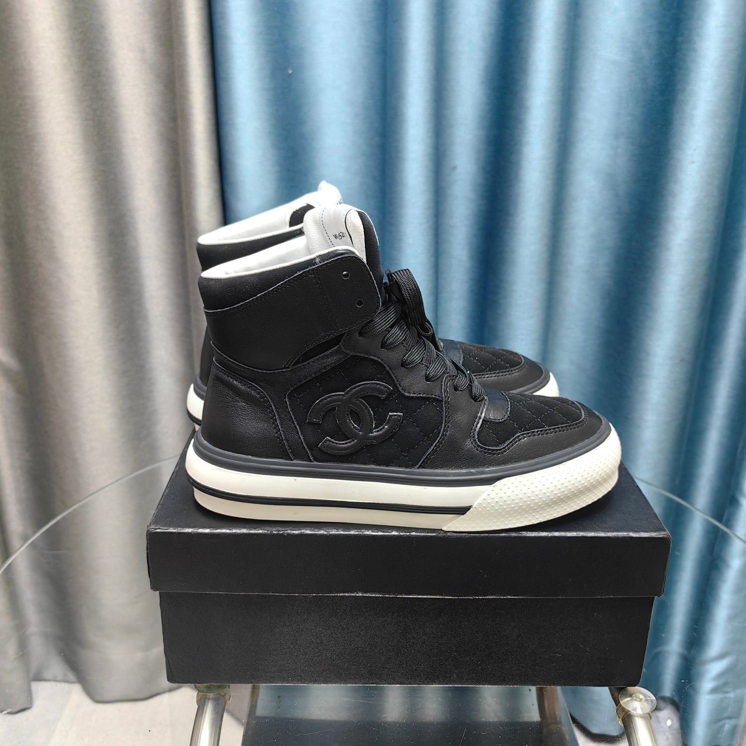 CC High Top Sneaker Black Calfskin