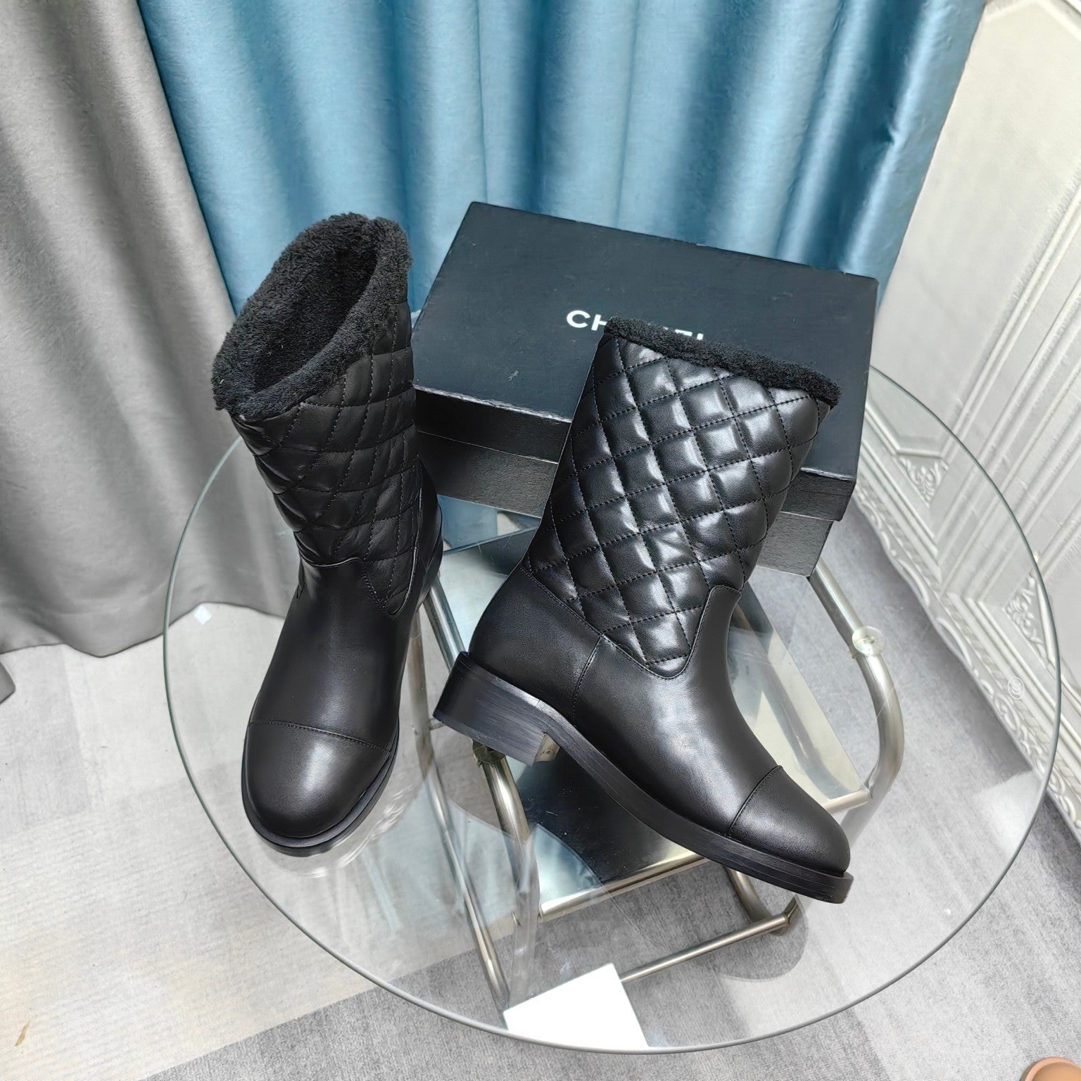 CC Short Boots Black Calfskin Lining Wool And Lambskin