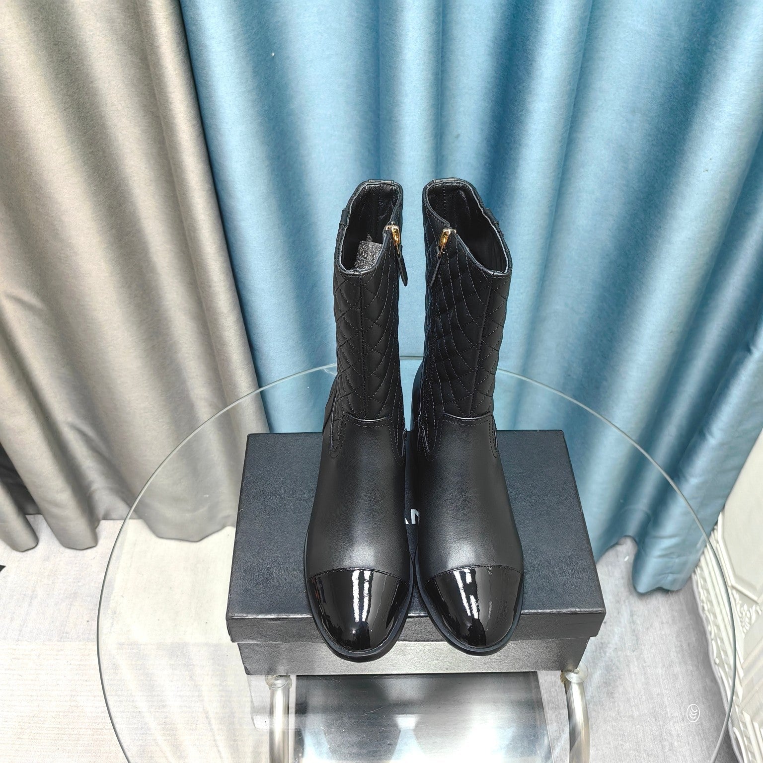 CC Short Boots Black Quilted Cowhide And Lambskin