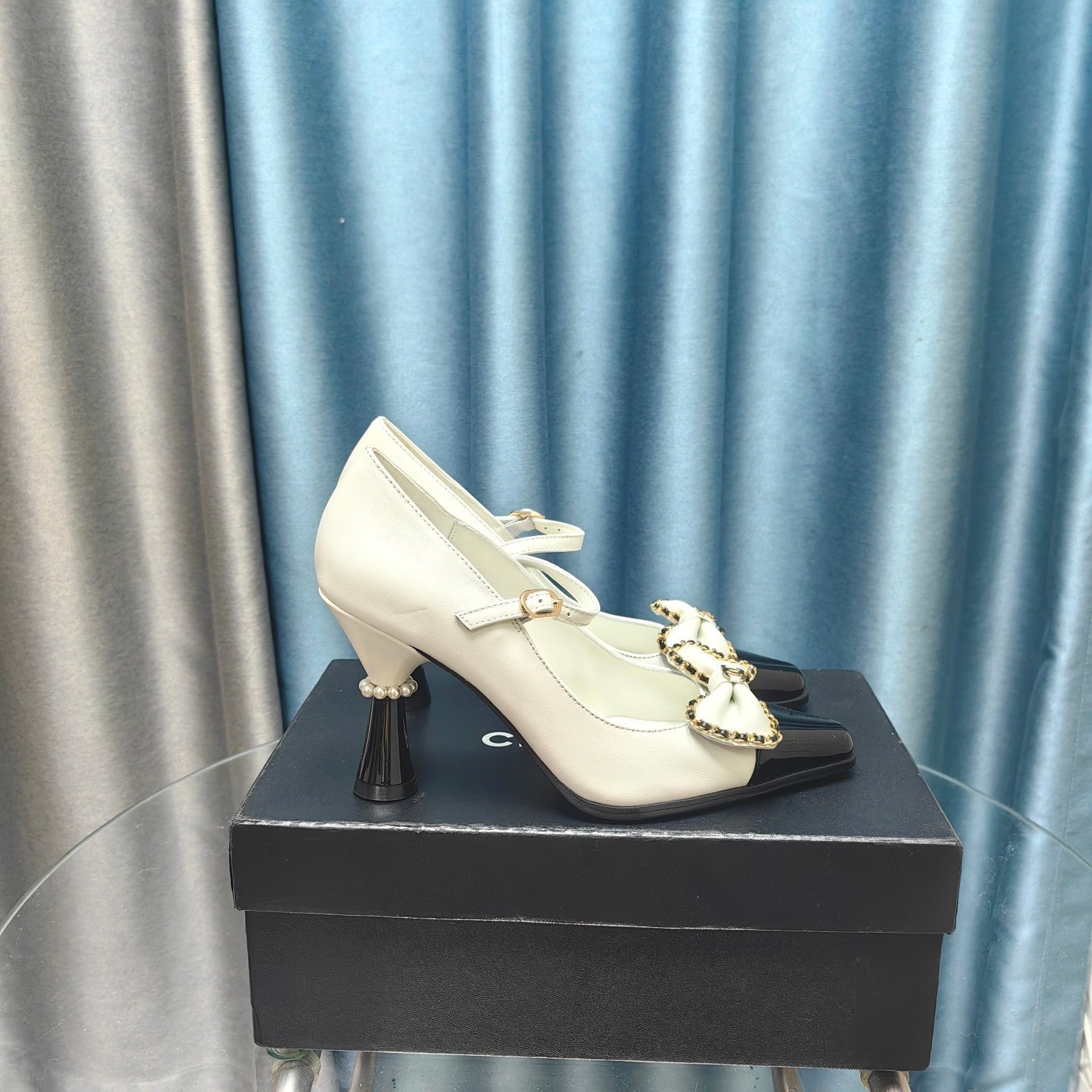 CC High Mary Janes White Bow Lambskin