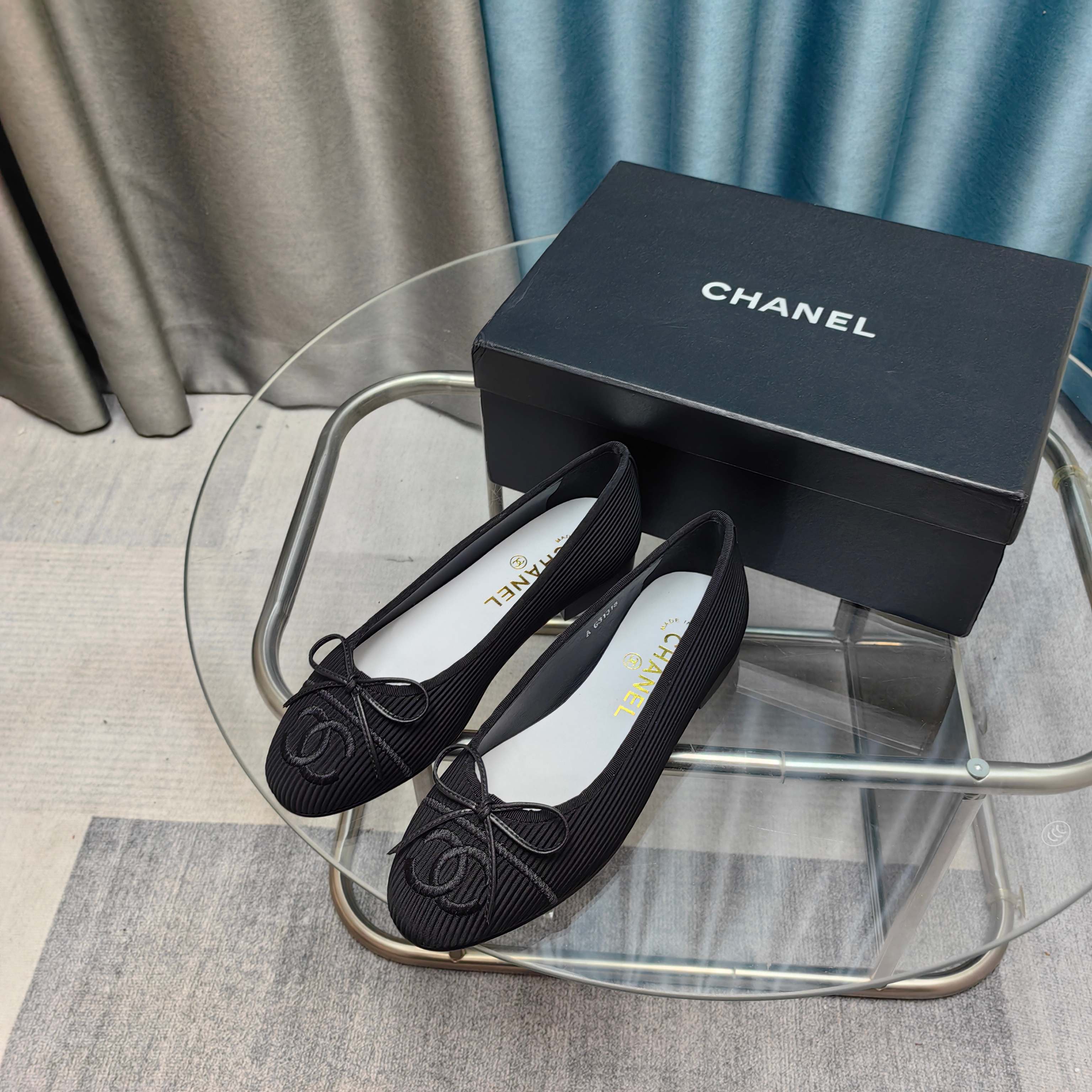 CC 25P Ballet Flat Black Striped Fabric