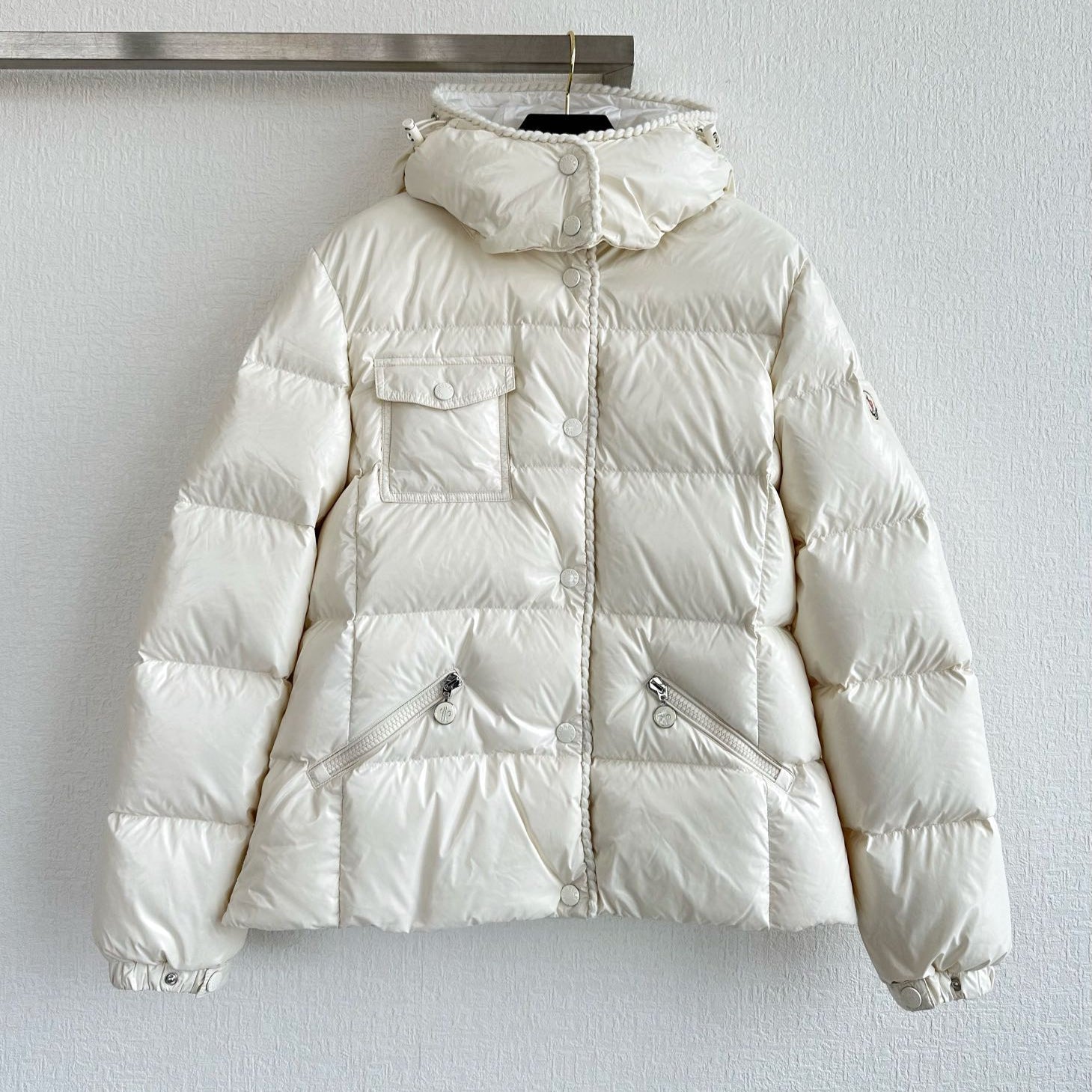 MC 2025 Hooded Down Jacket White Nylon Fabric