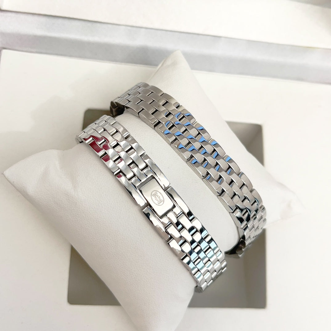 Panthere 22mm Silver Diamond Bezel Double Chain 44cm