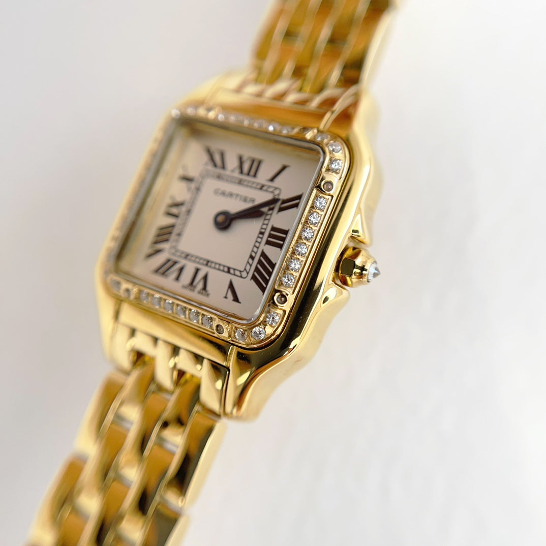 Panthere 22mm Gold Diamond Bezel Double Chain 44cm