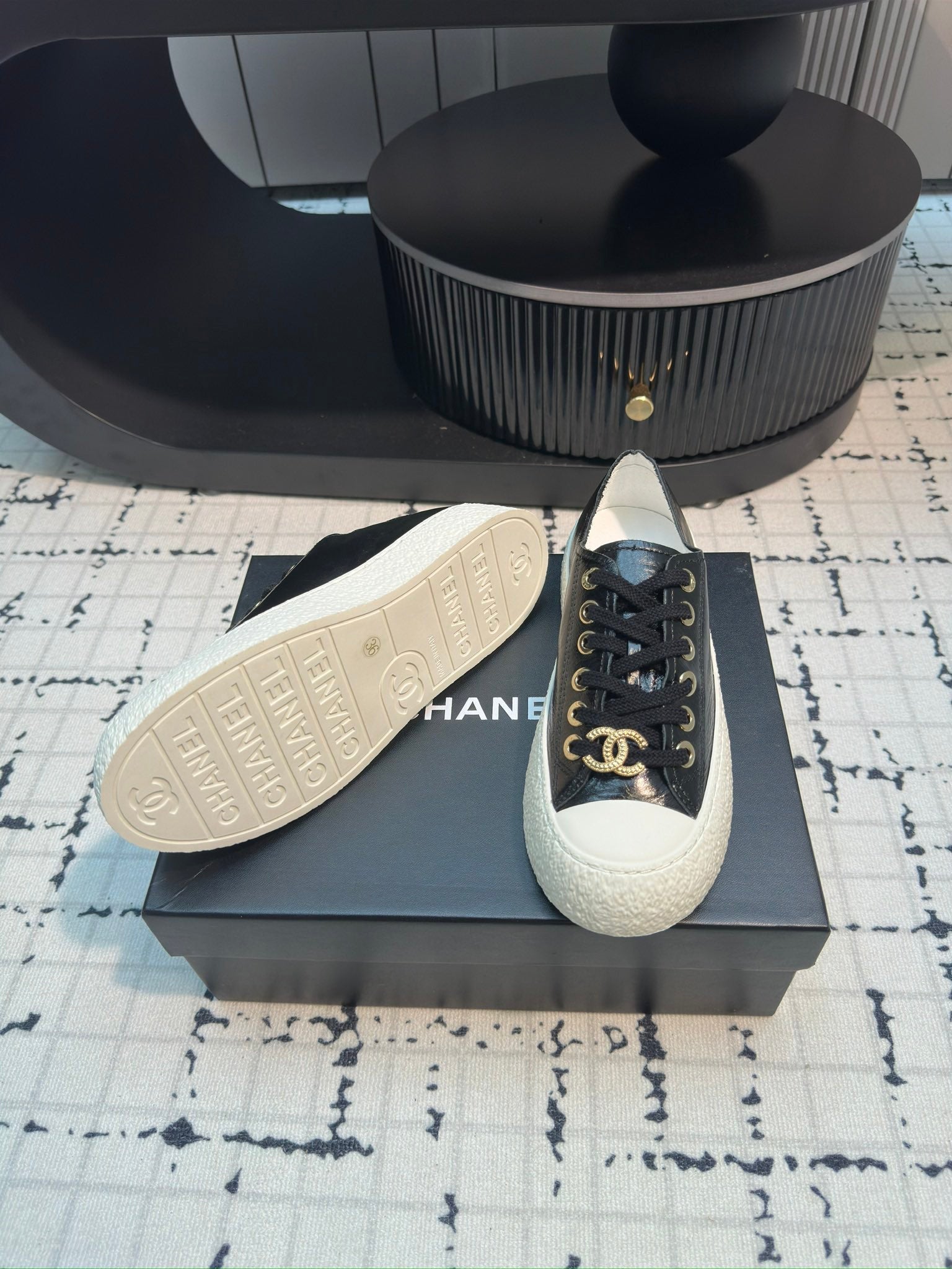 CC Low Sneaker 30mm Black Calfskin