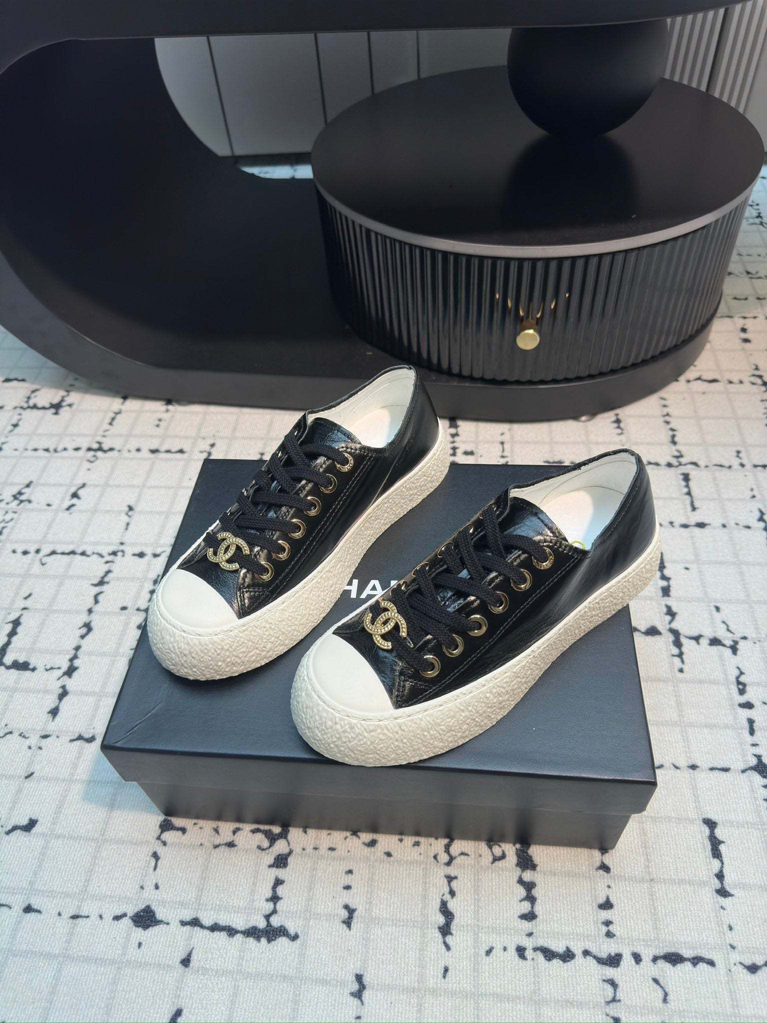 CC Low Sneaker 30mm Black Calfskin