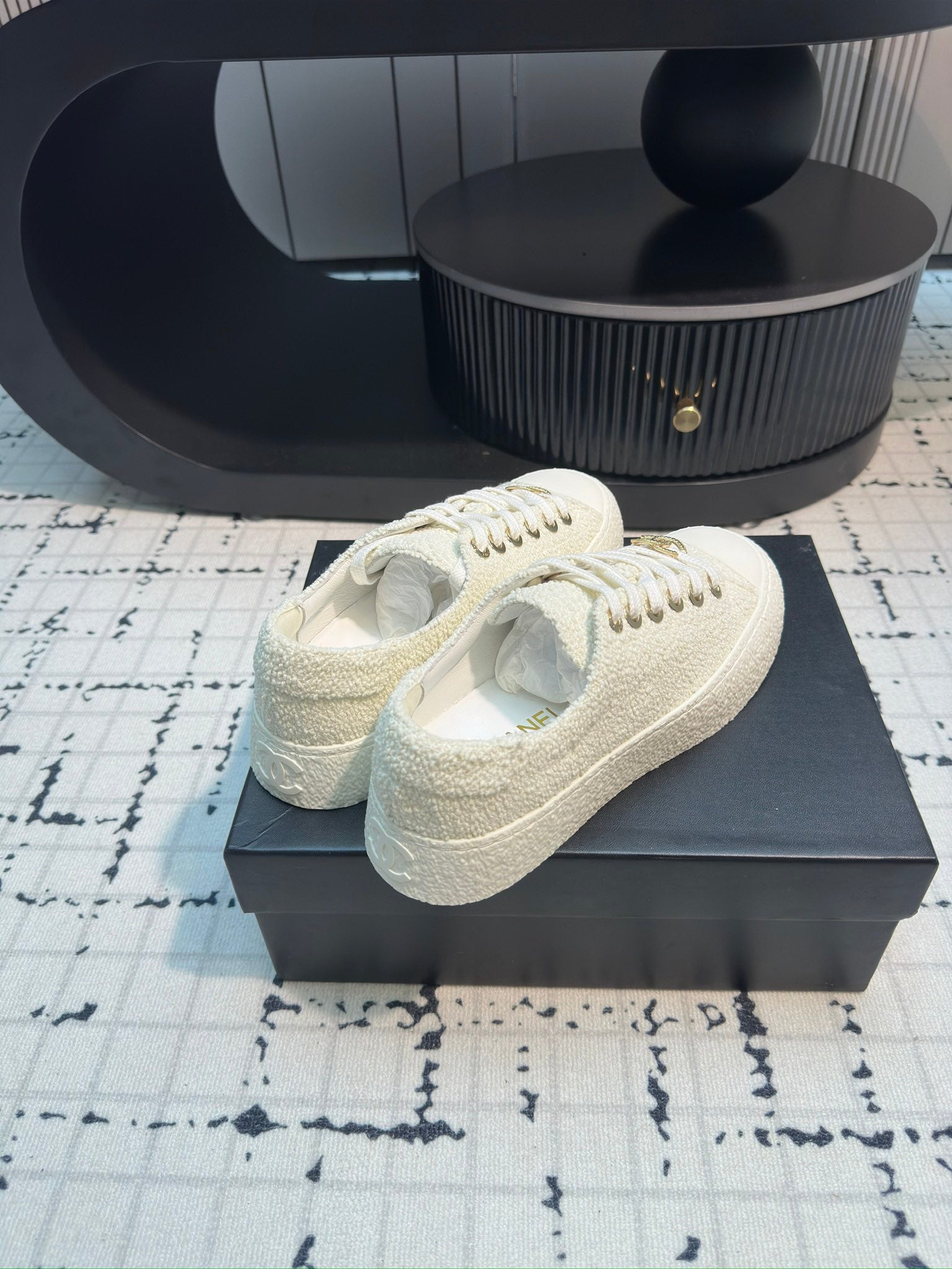 CC Low Sneaker 30mm White Tweed Fabric