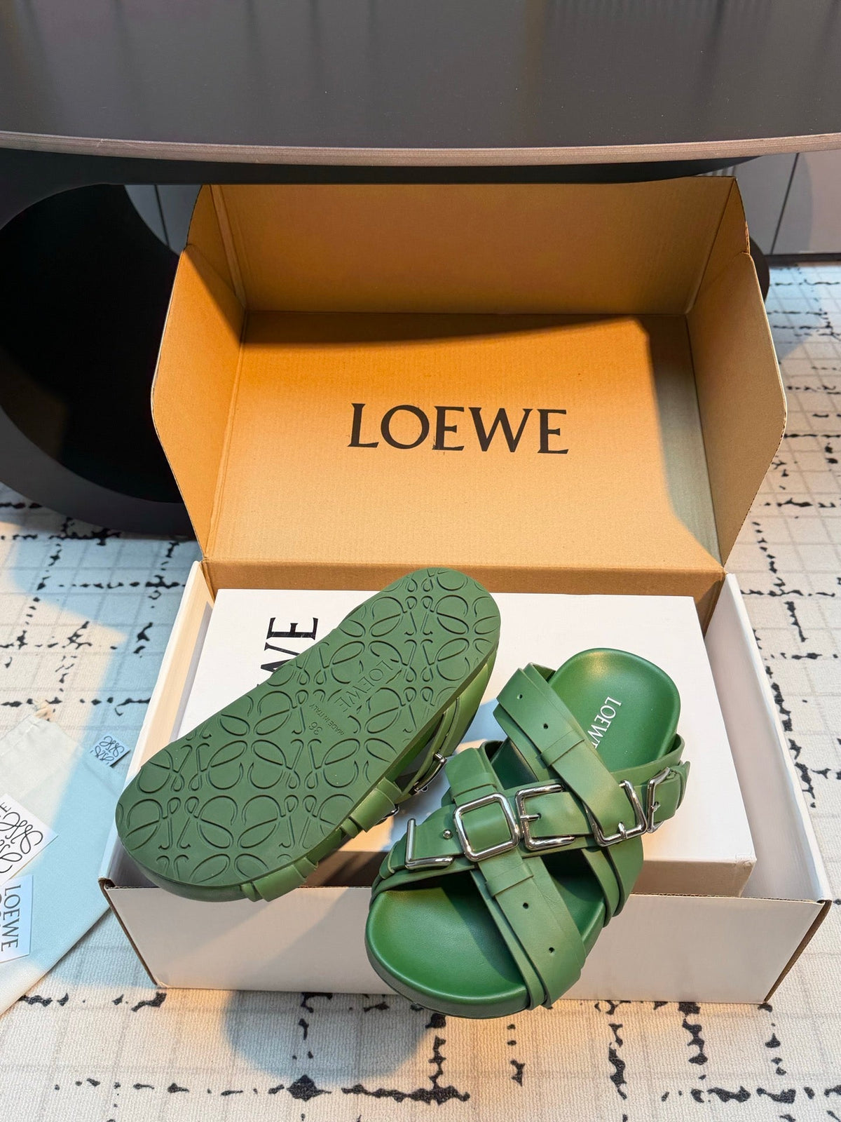 Loewe 2026 Cross-Strap Buckle Flat Sandals Suede Leather 116226