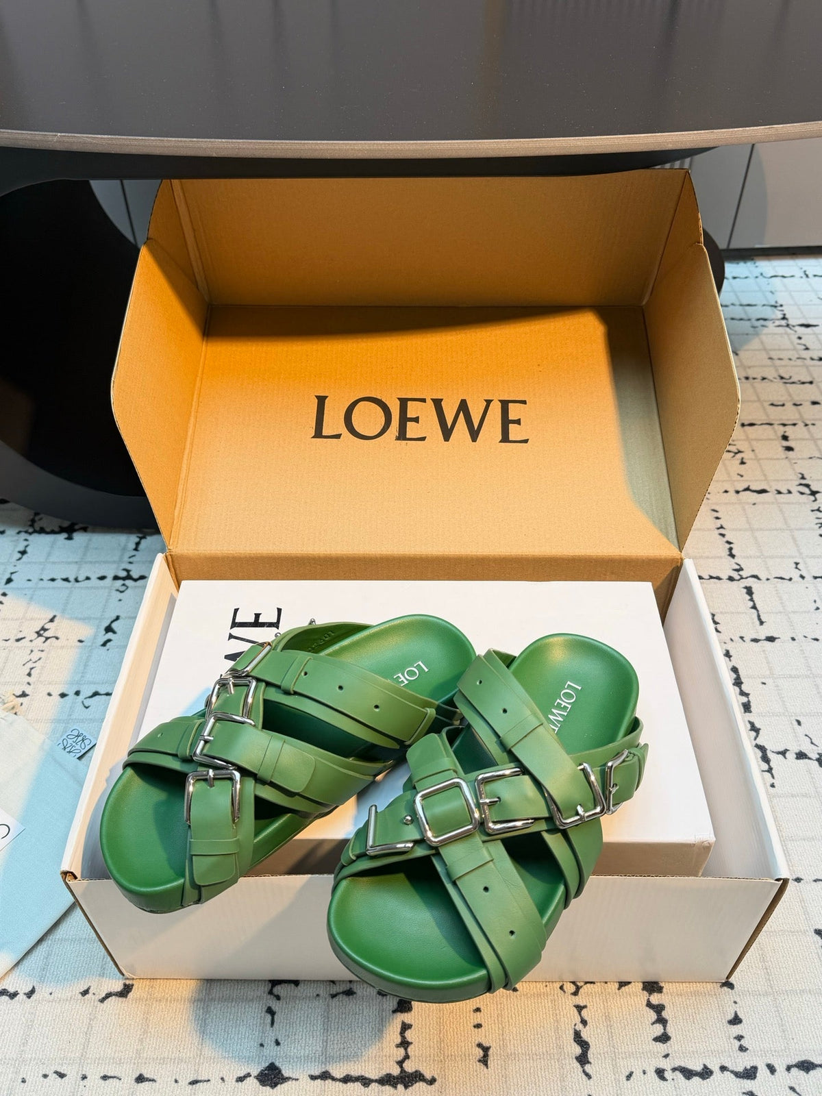 Loewe 2026 Cross-Strap Buckle Flat Sandals Suede Leather 116226