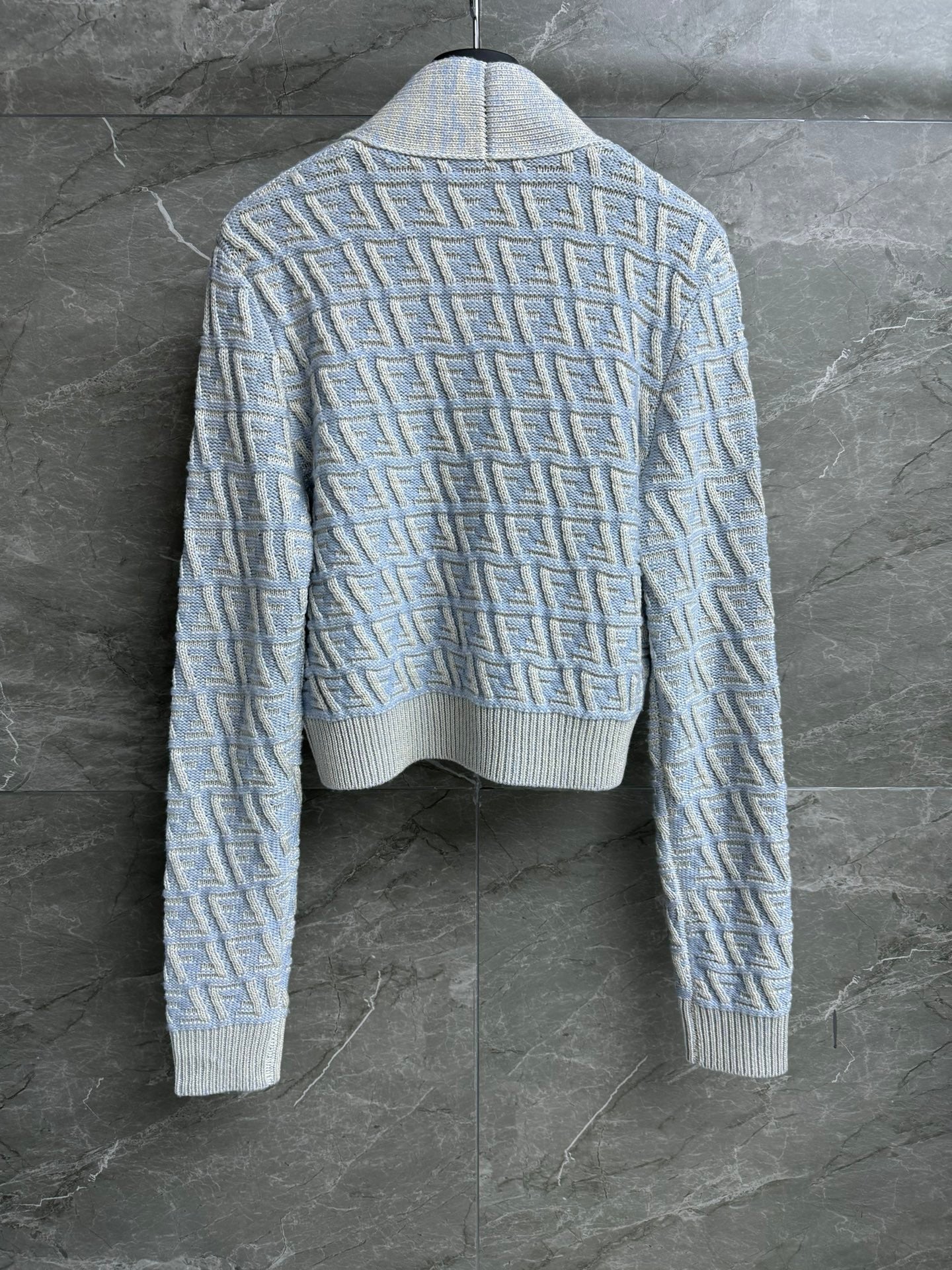 Fendi 2025 V-neck Cardigan Ligth Blue Wool
