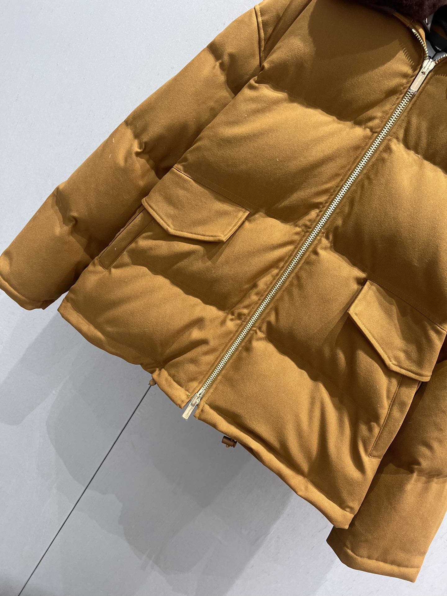 Miu Miu Collar Down jacket Camel Brown Polyester Fiber