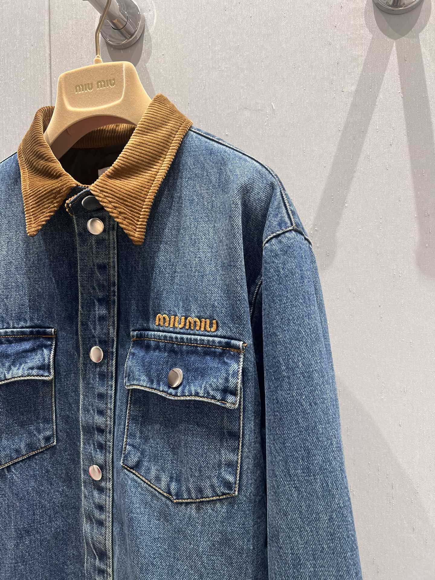 Miu Miu Denim Jacket Blue Brown Cotton 206450