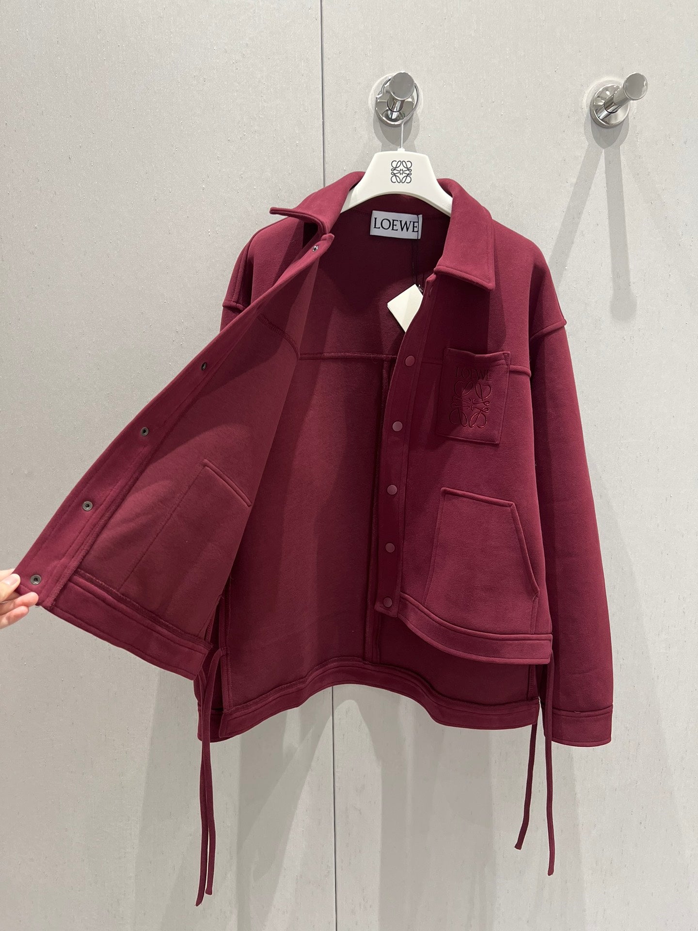 Loewe Logo Embroidered Jacket Burgundy Cotton