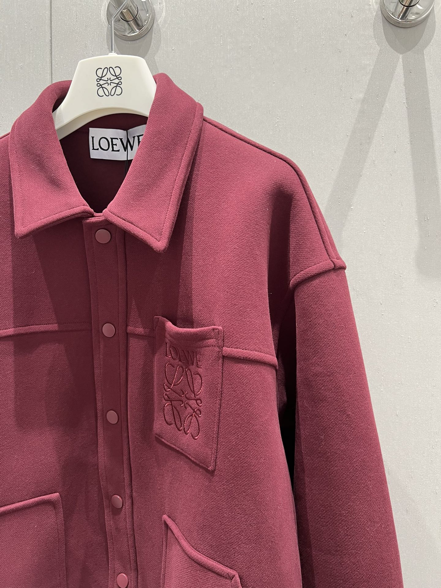 Loewe Logo Embroidered Jacket Burgundy Cotton