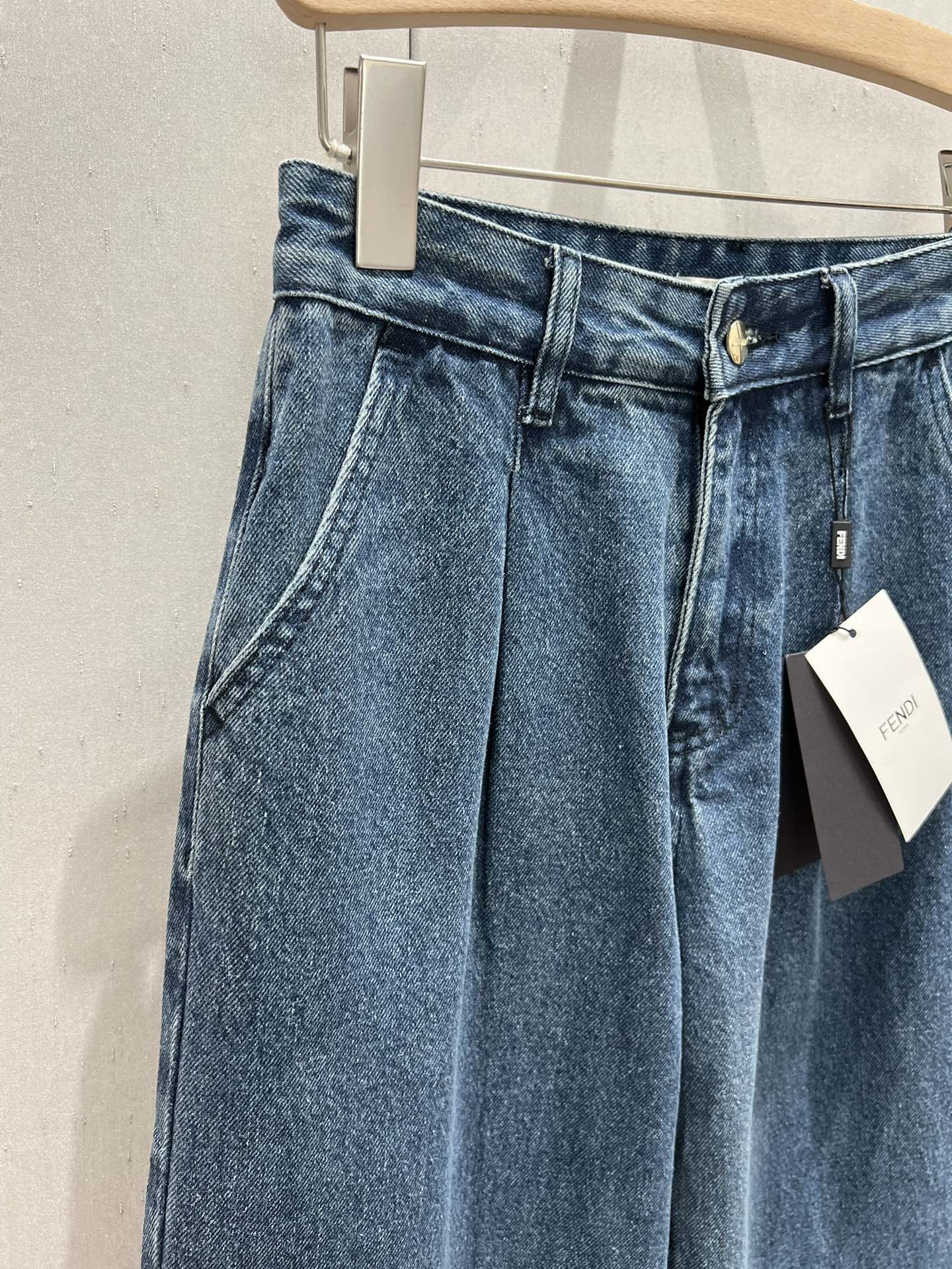 Fendi Denim Straight Pants Blue Cotton 208611
