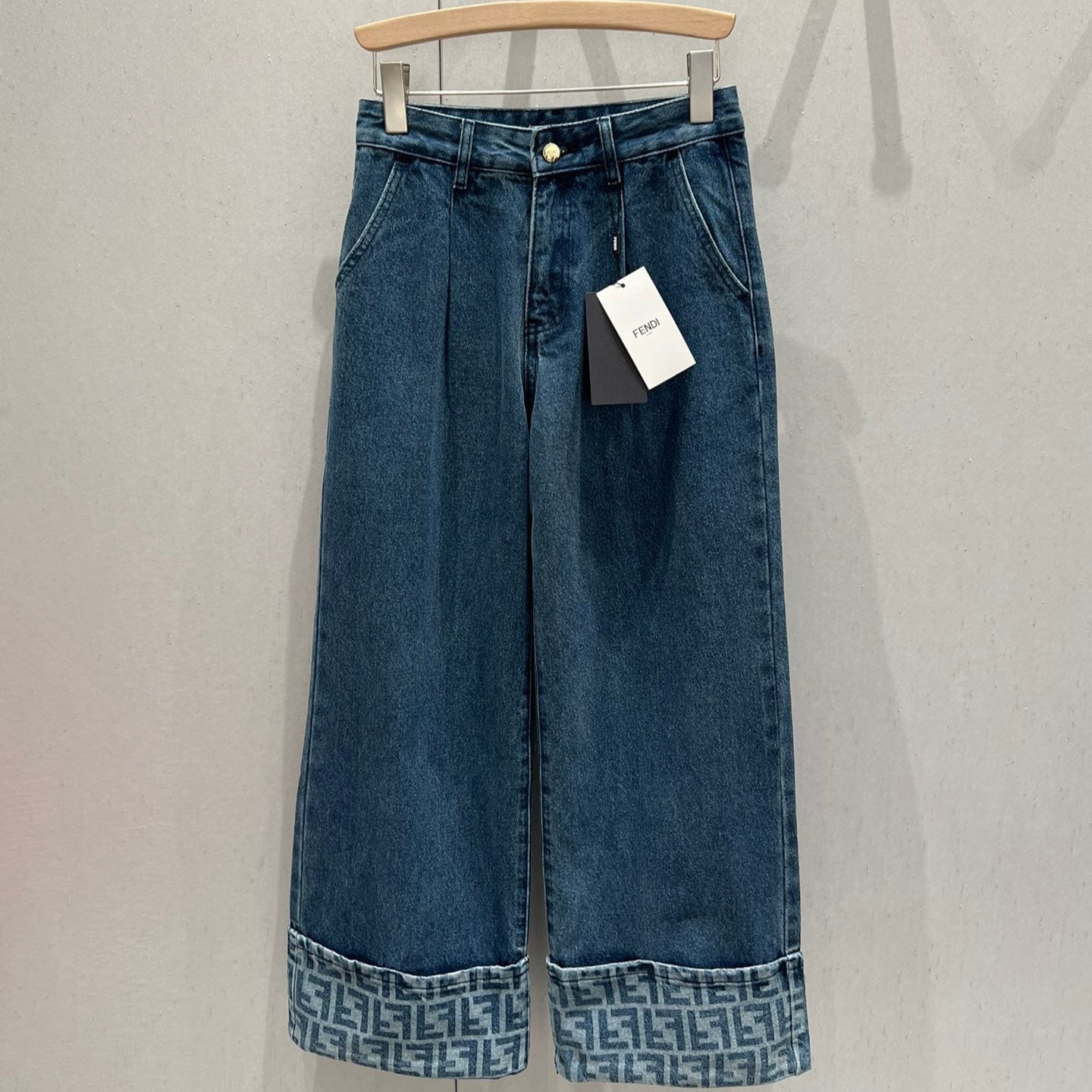 Fendi Denim Straight Pants Blue Cotton 208611