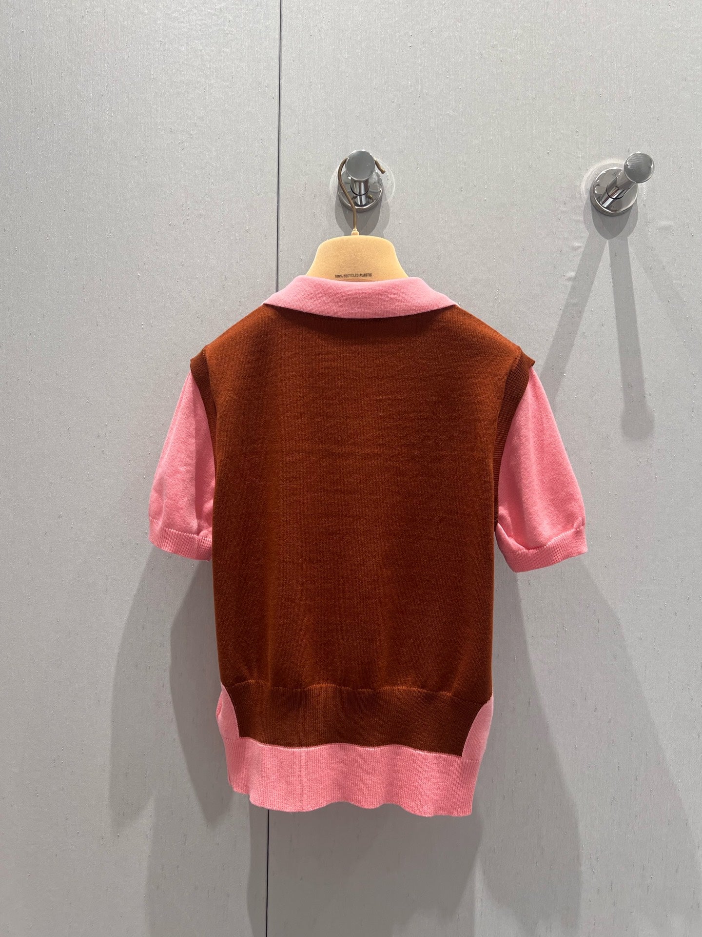 Miu Miu 25 Two-piece Vest Polo short-sleeved Knitted Top Pink Brown Wool 210563