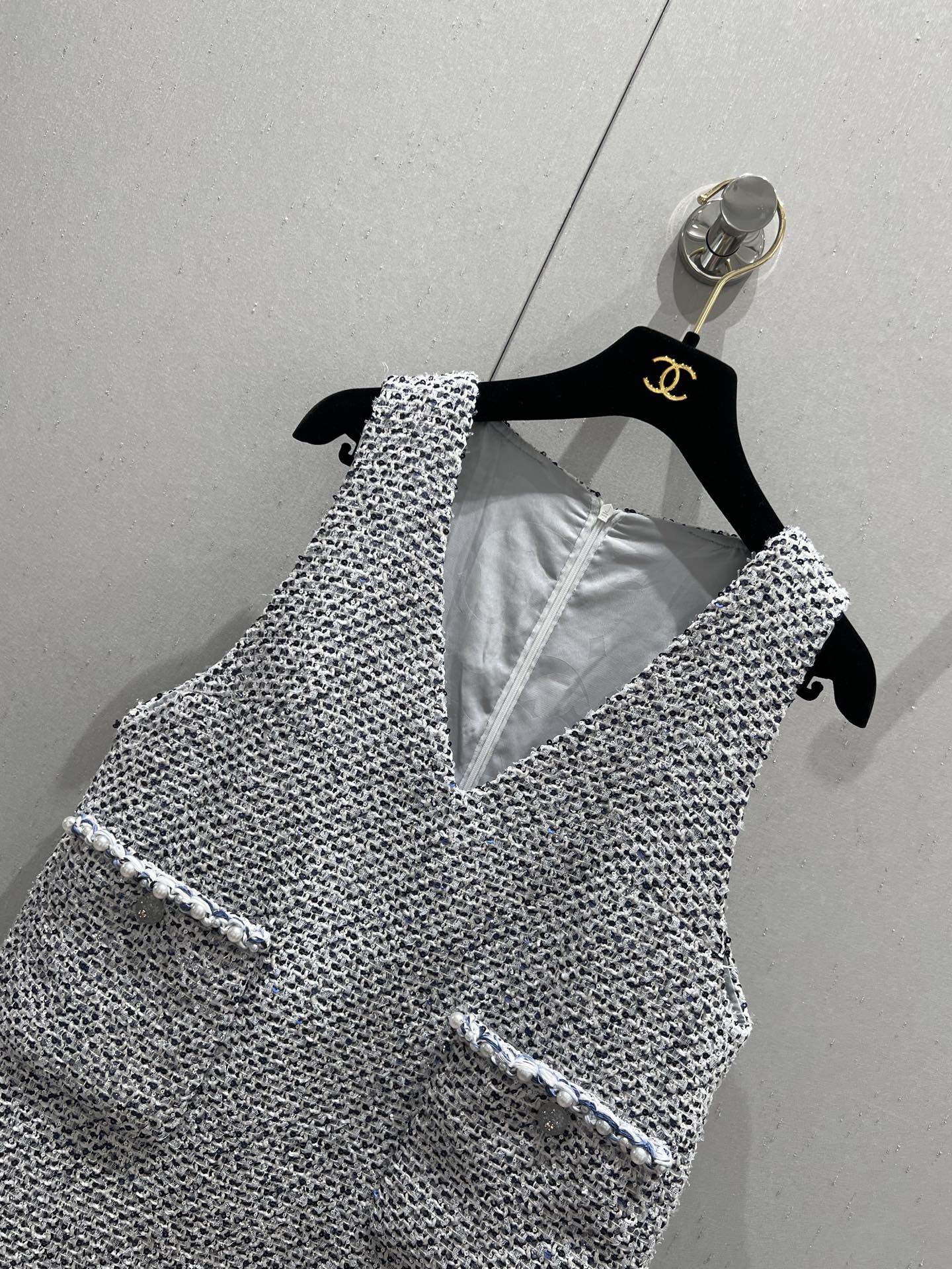 CC 25 Tweed Dress Gray Blue Woven Fabric