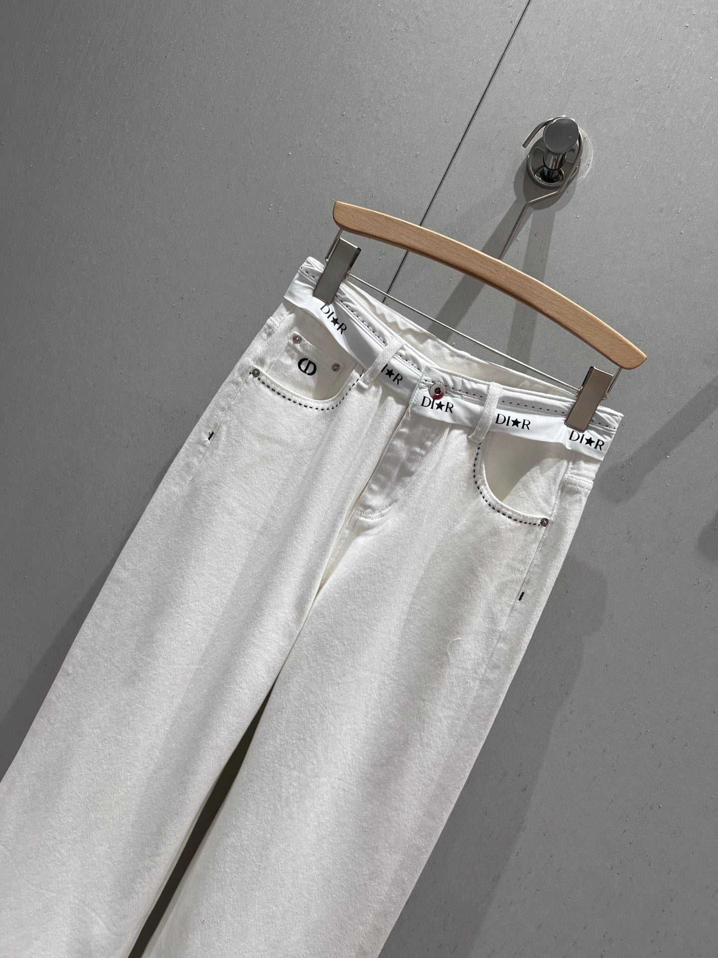 CD 25 Waistband Denim Pants White Cotton 217806