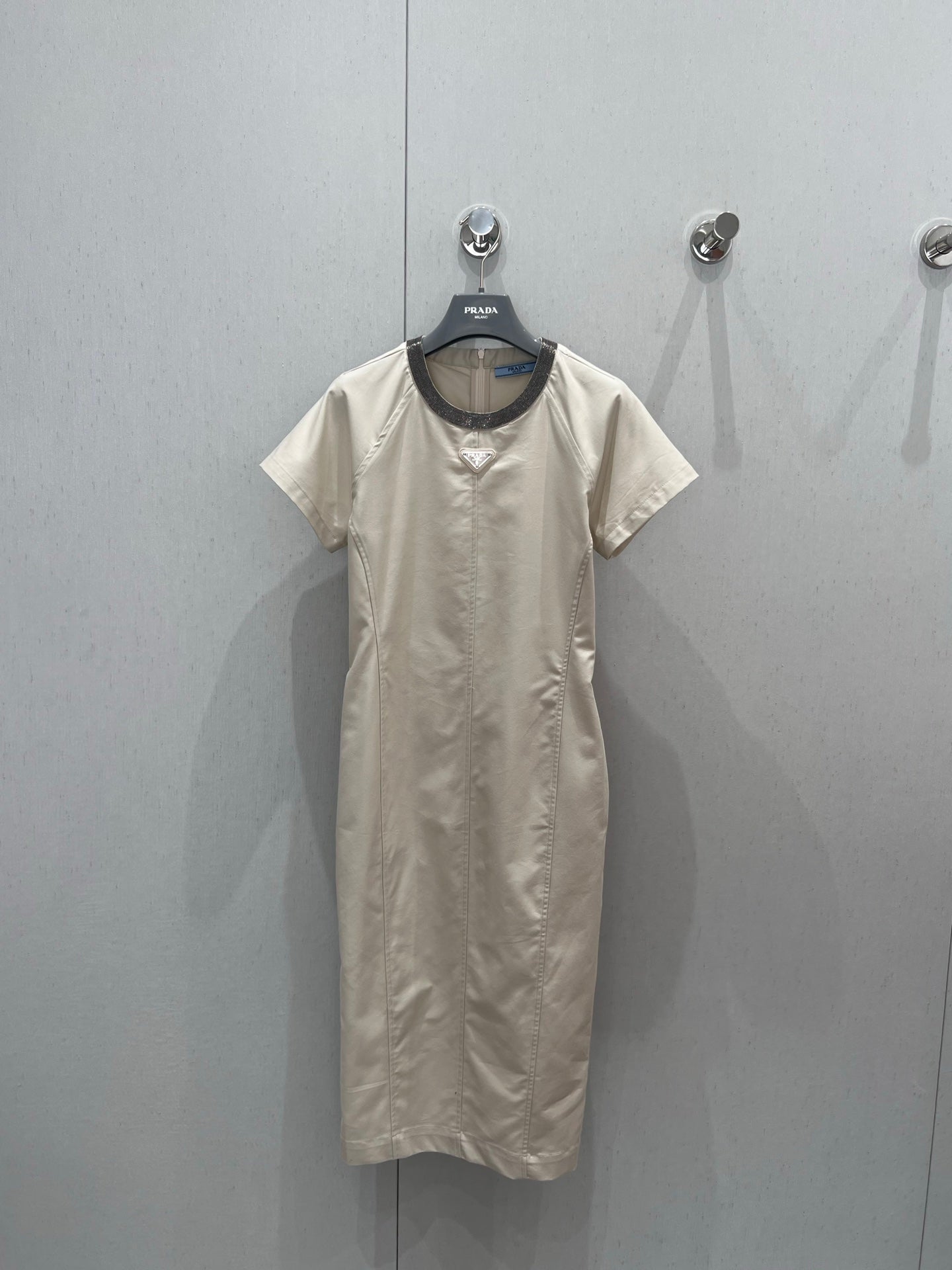 Prada 25 Short-sleeved Dress Beige Tencel Cotton 217659