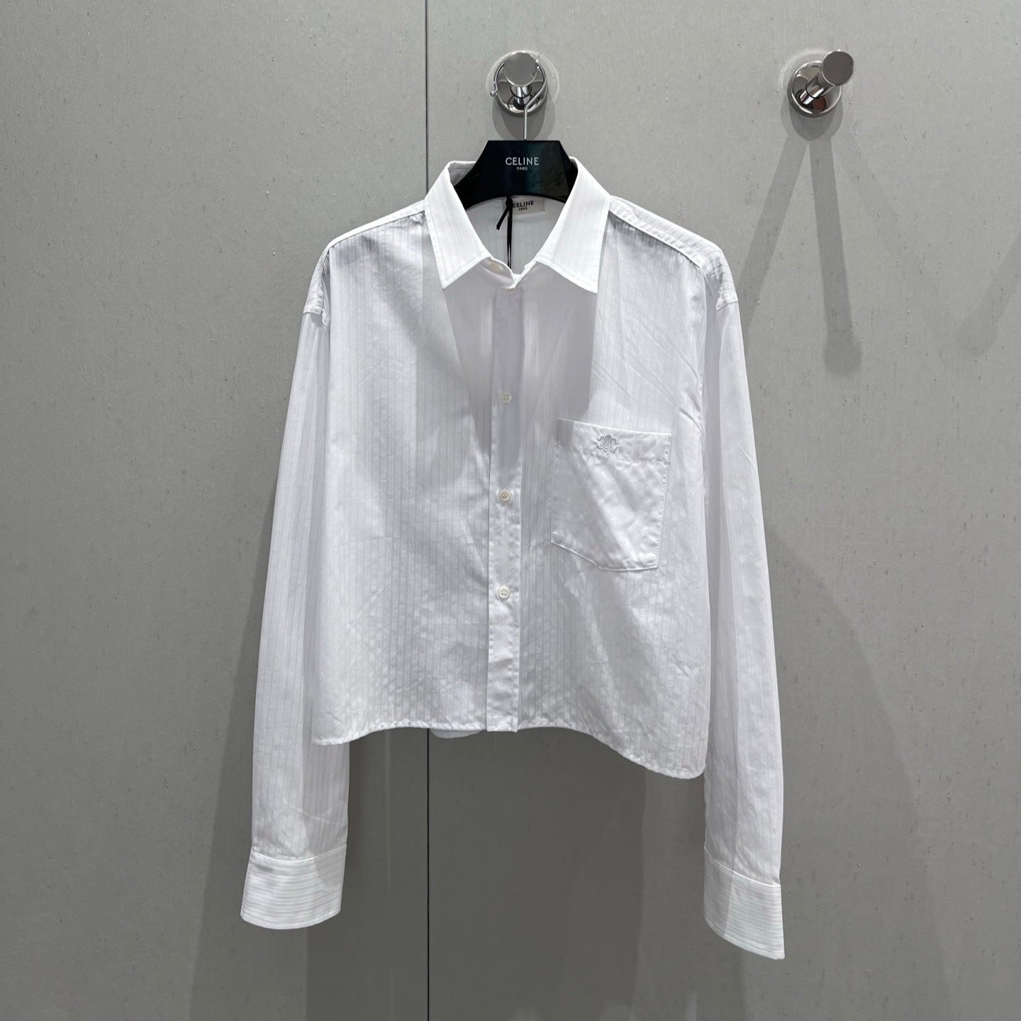 Celine 25 Striped Long-sleeved Shirt White Cotton 217877