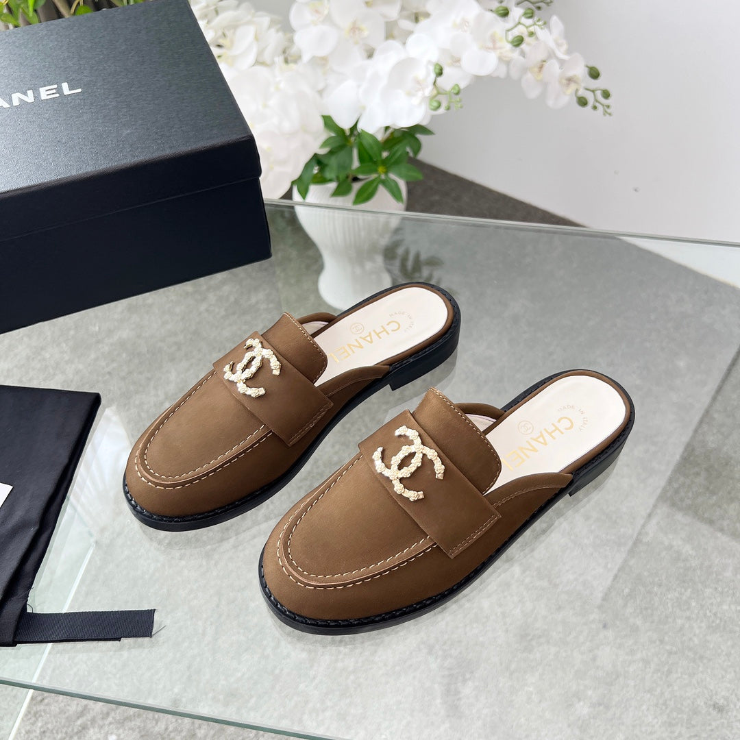 CC 25 Mule Dark Brown Calfskin Gold Double C