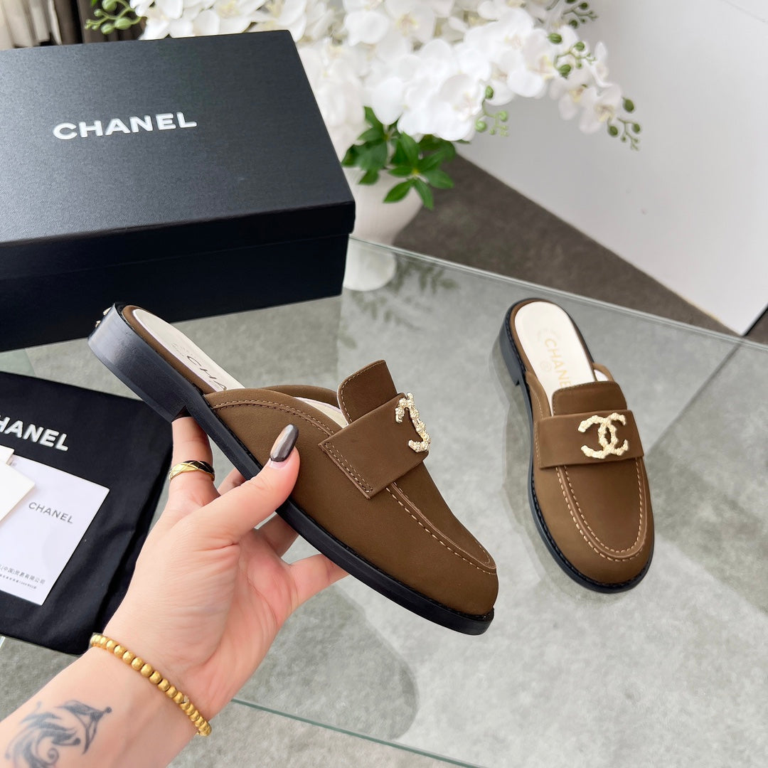 CC 25 Mule Dark Brown Calfskin Gold Double C